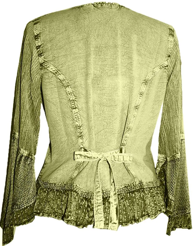 103 B Embroidered Net Ruffle Sheer Lace Sleeve Blouse
