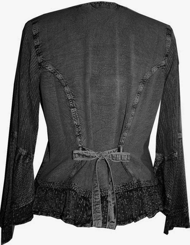 103 B Embroidered Net Ruffle Sheer Lace Sleeve Blouse