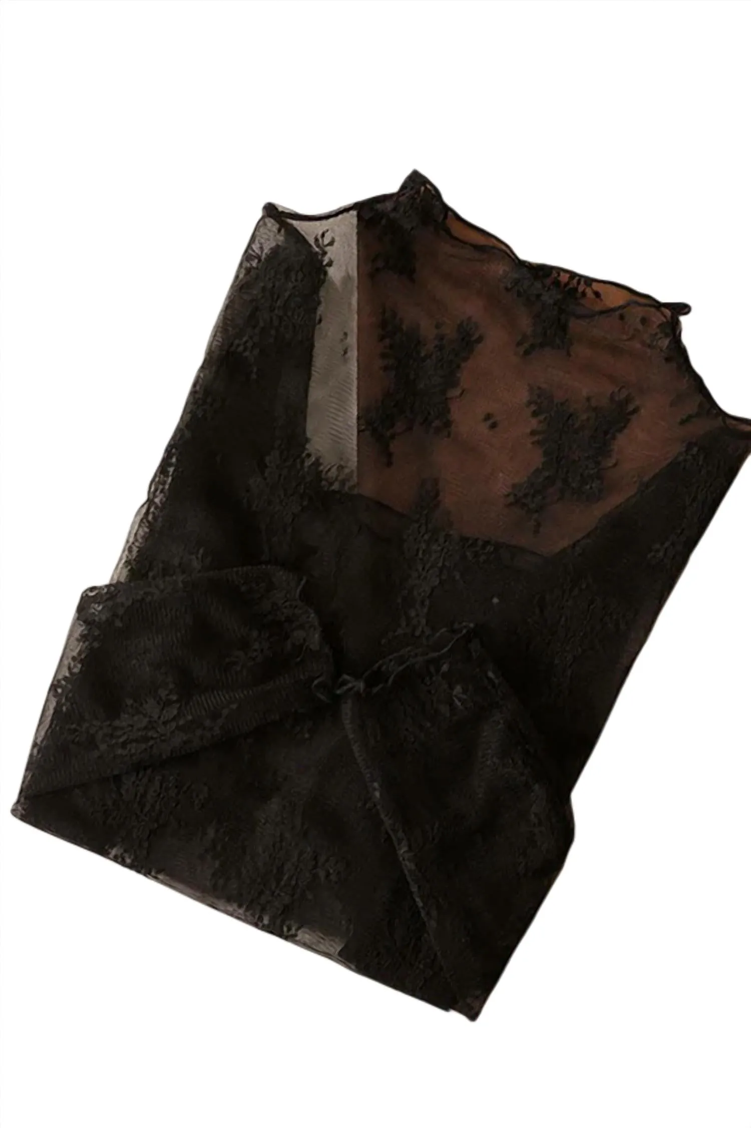 Accity - Sheer Lace Long Sleeve Top