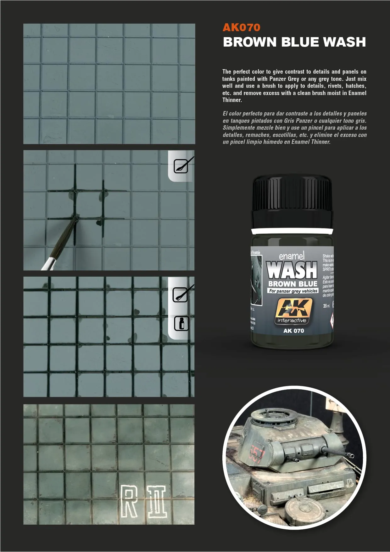 AK070 Wash (Brown Blue) For Panzer Grey