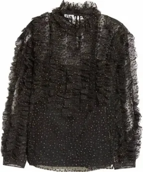 Akris Punto - Embellished Sheer Ruffle Long Sleeve Tulle Top In Black-gold