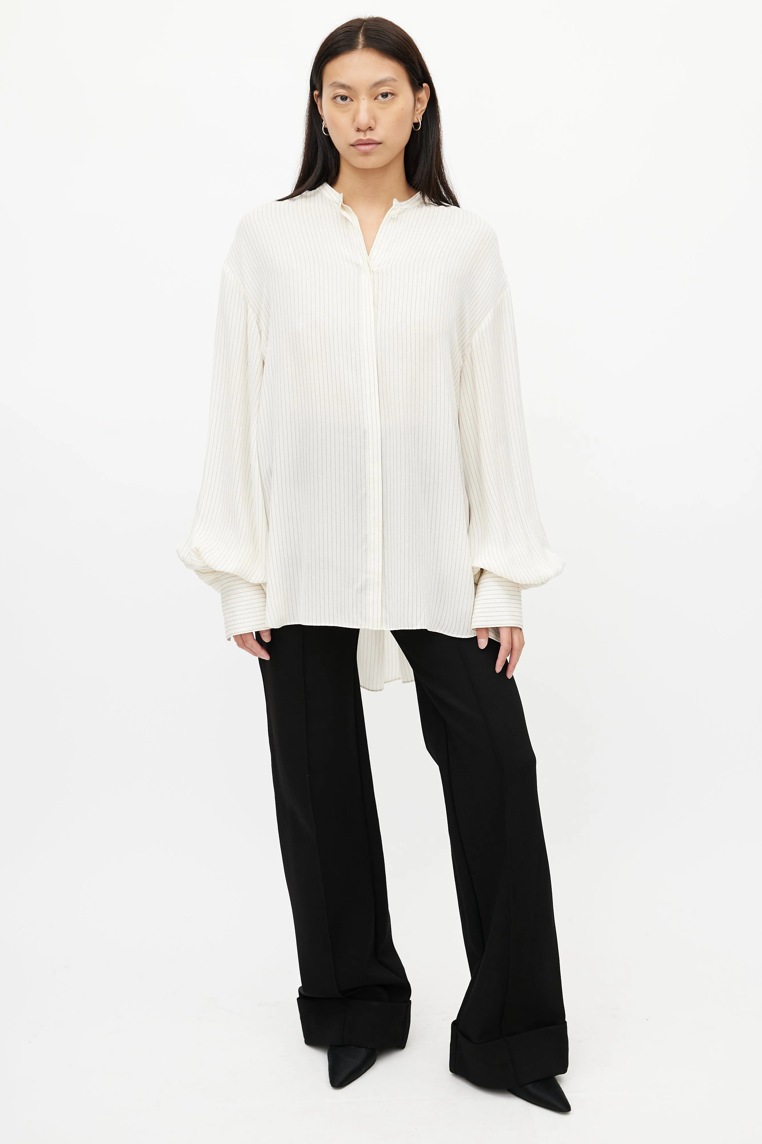 Beige & Black Silk Stripes Shirt