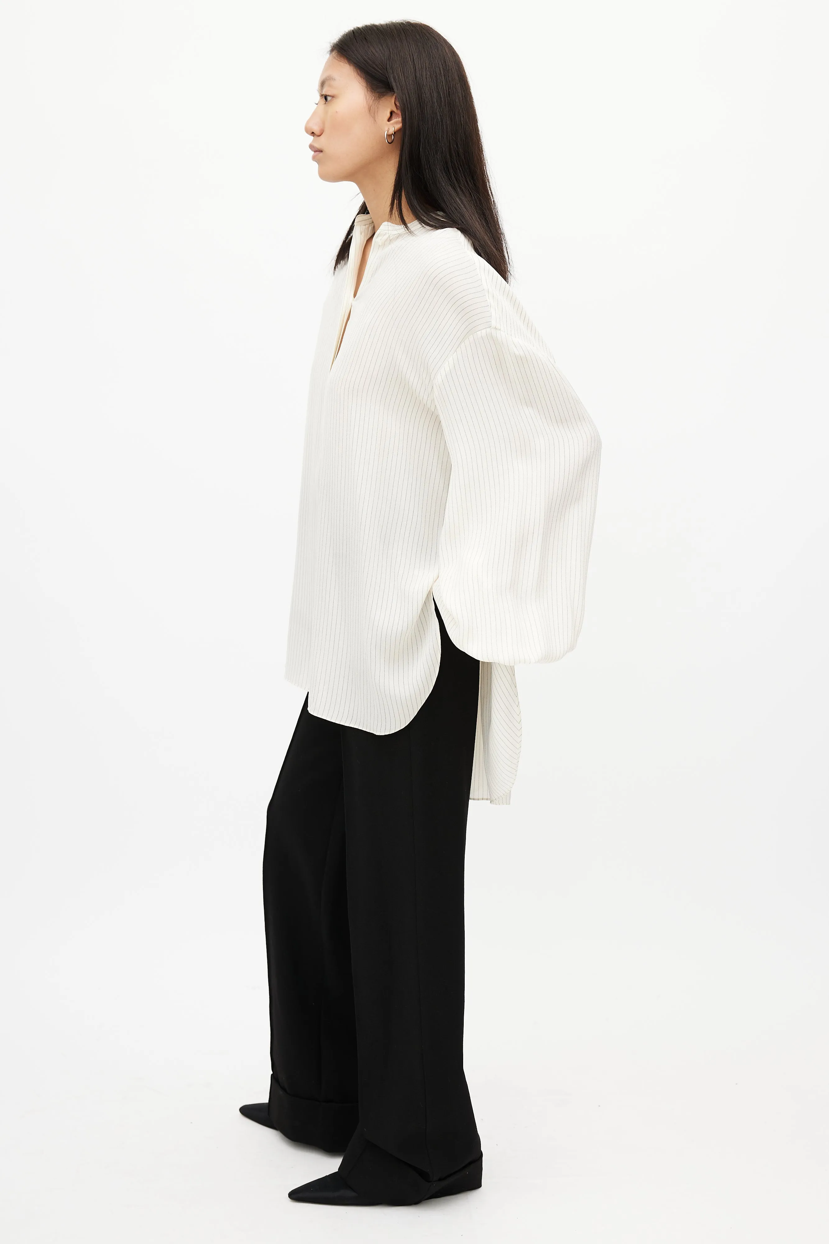 Beige & Black Silk Stripes Shirt