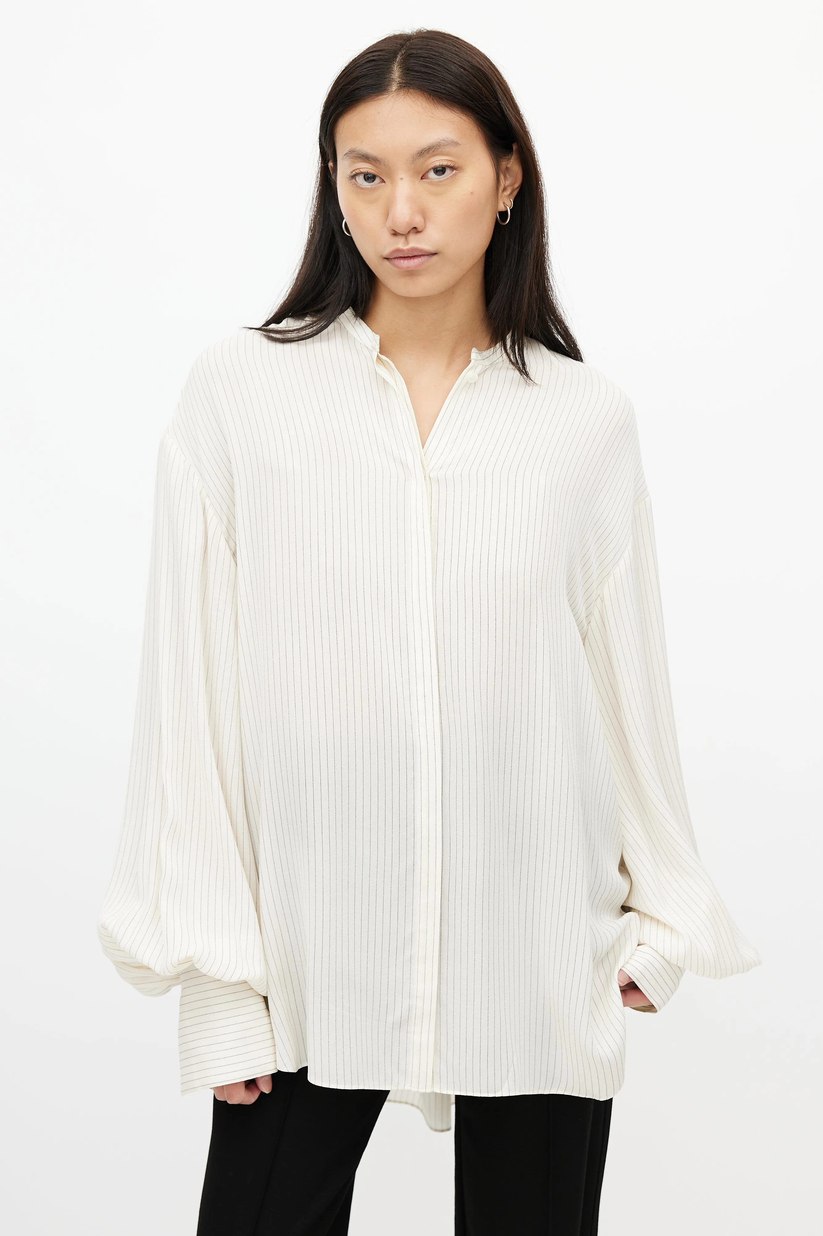 Beige & Black Silk Stripes Shirt