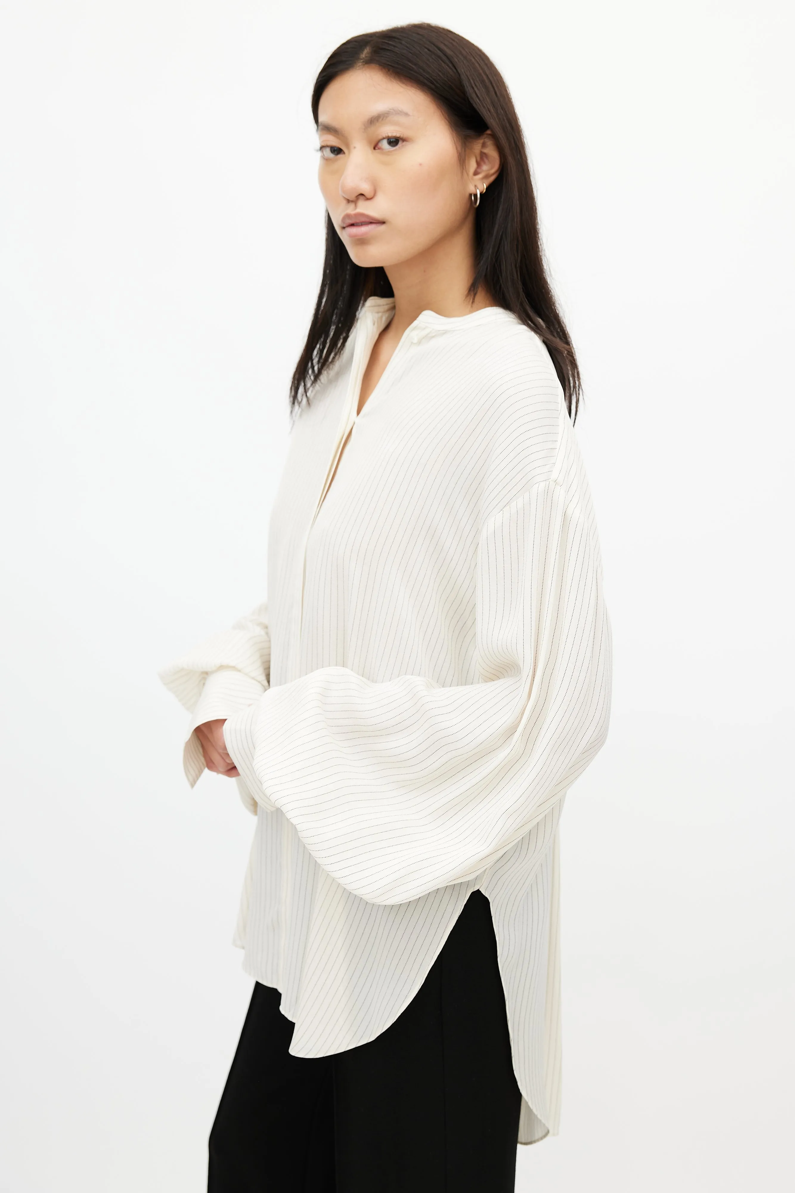 Beige & Black Silk Stripes Shirt