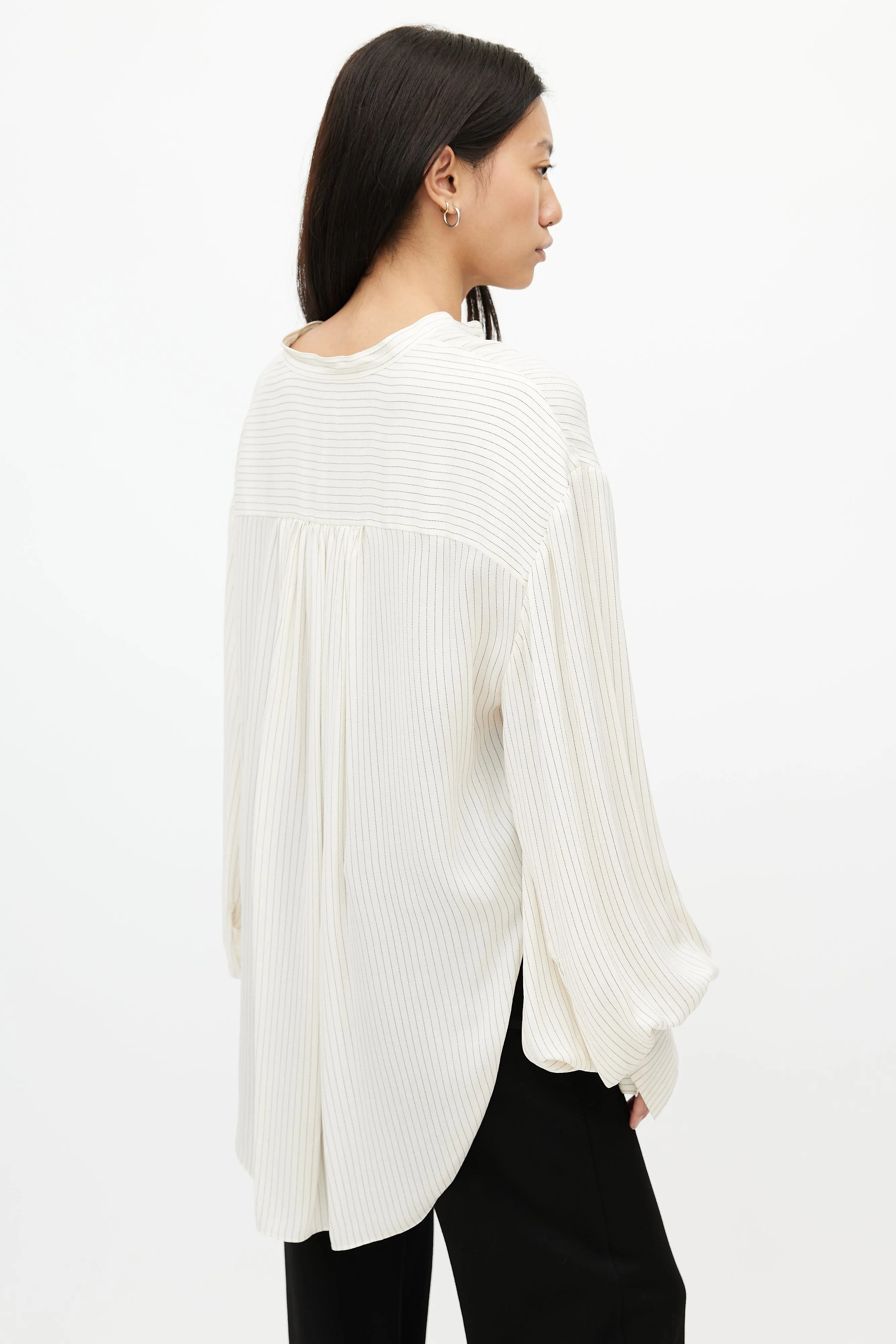 Beige & Black Silk Stripes Shirt