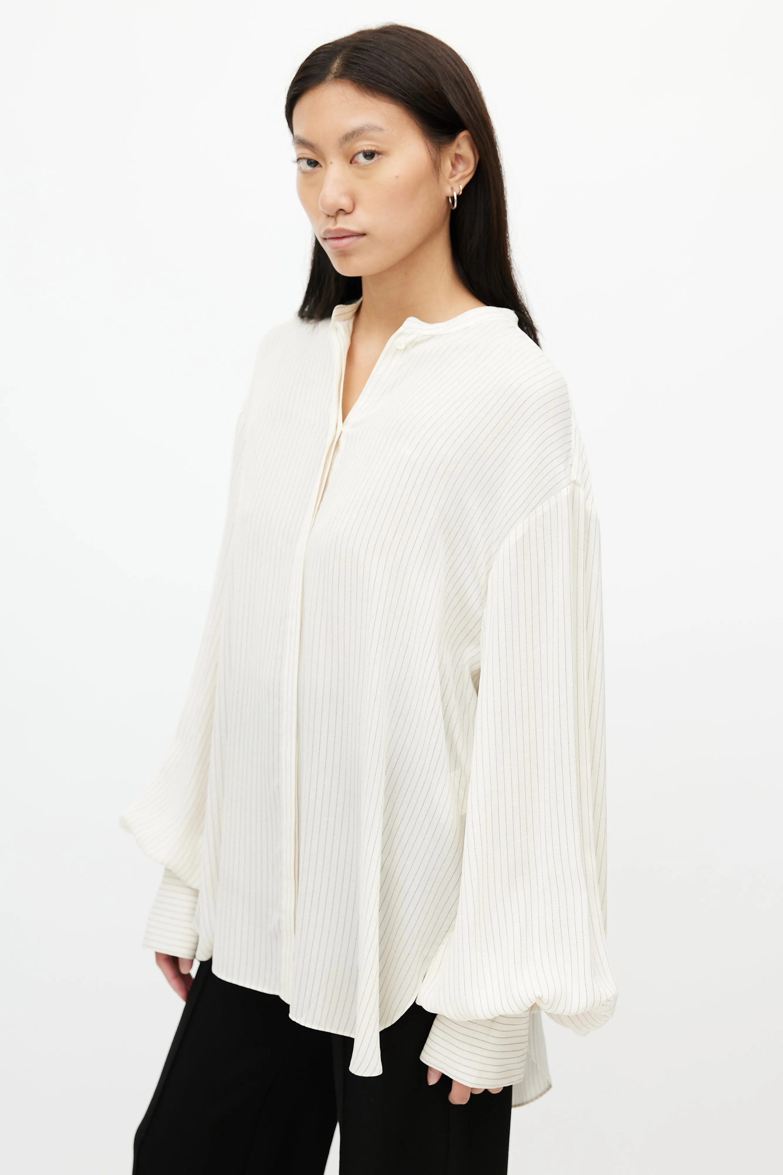 Beige & Black Silk Stripes Shirt