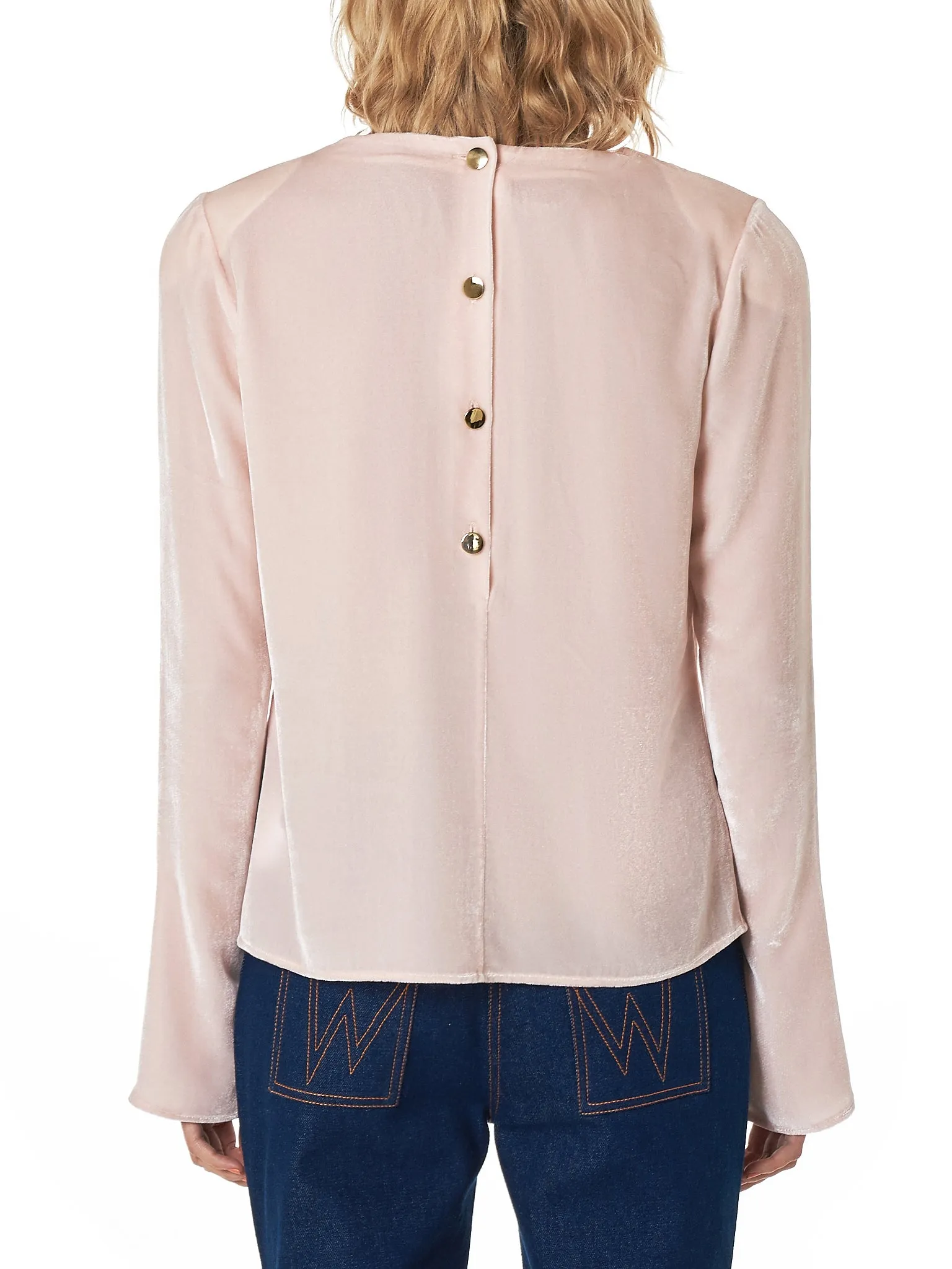 Bib-Neck Velvet Blouse (KRST-48-POWDER-PINK)