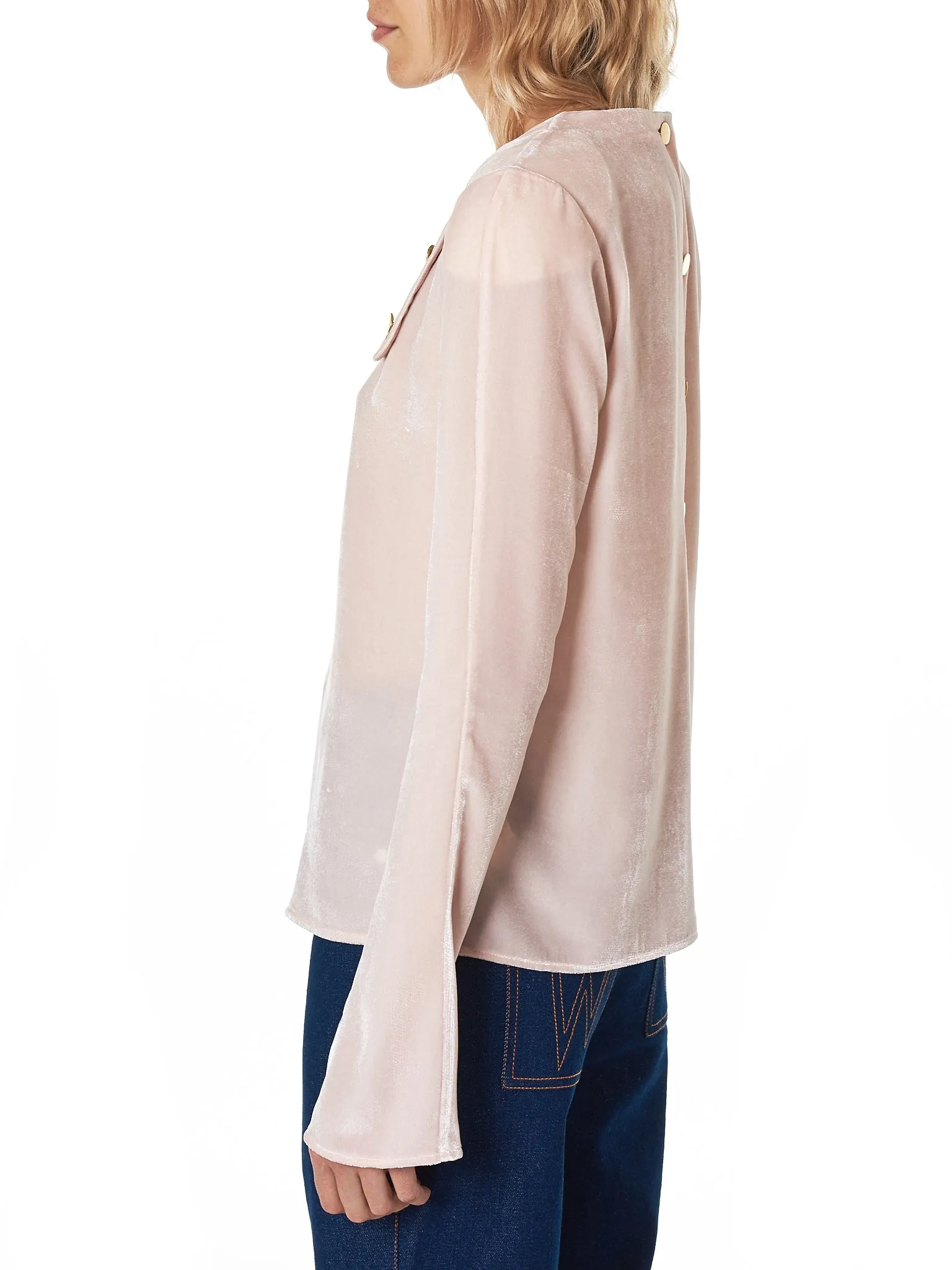 Bib-Neck Velvet Blouse (KRST-48-POWDER-PINK)