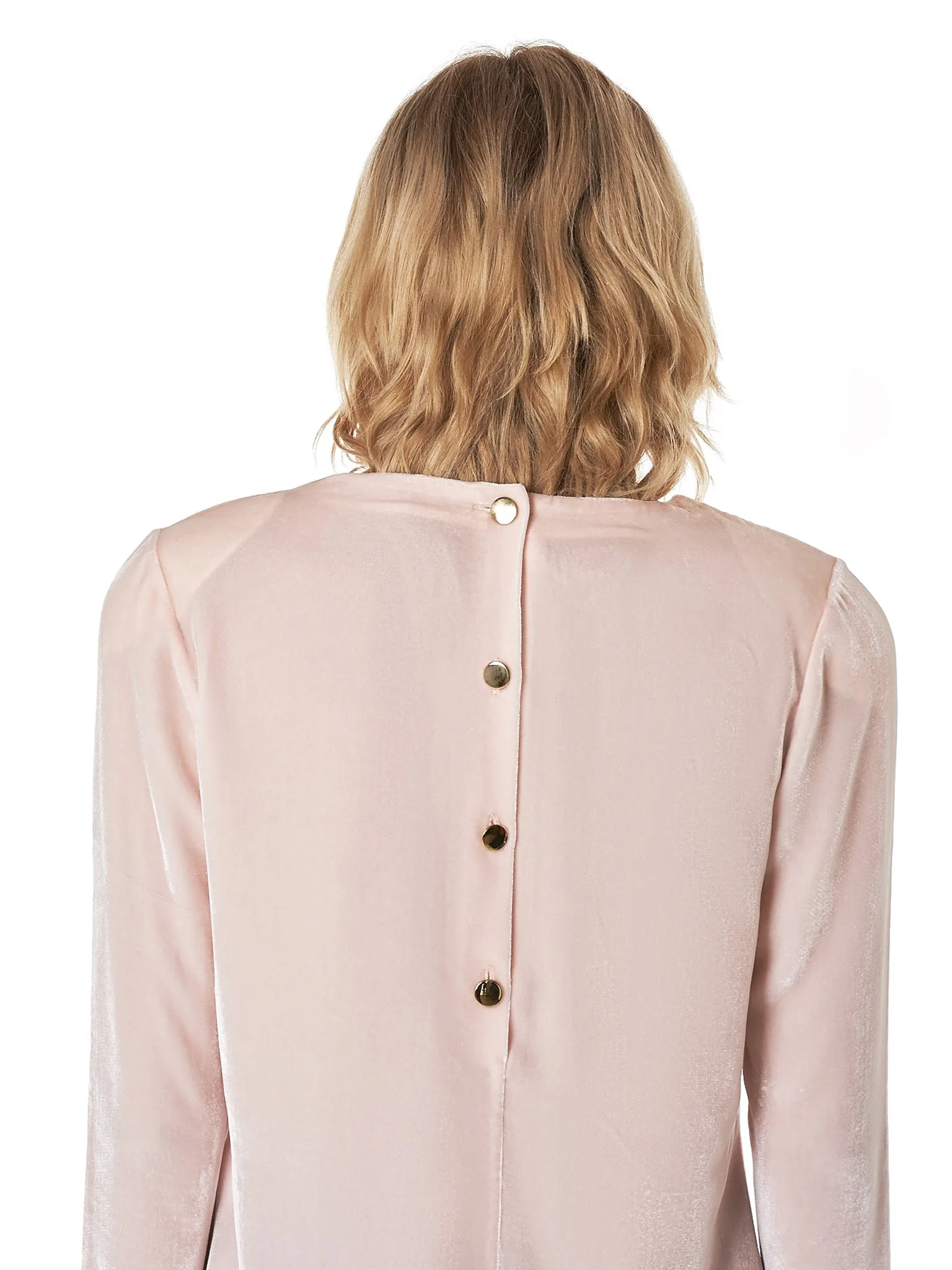 Bib-Neck Velvet Blouse (KRST-48-POWDER-PINK)