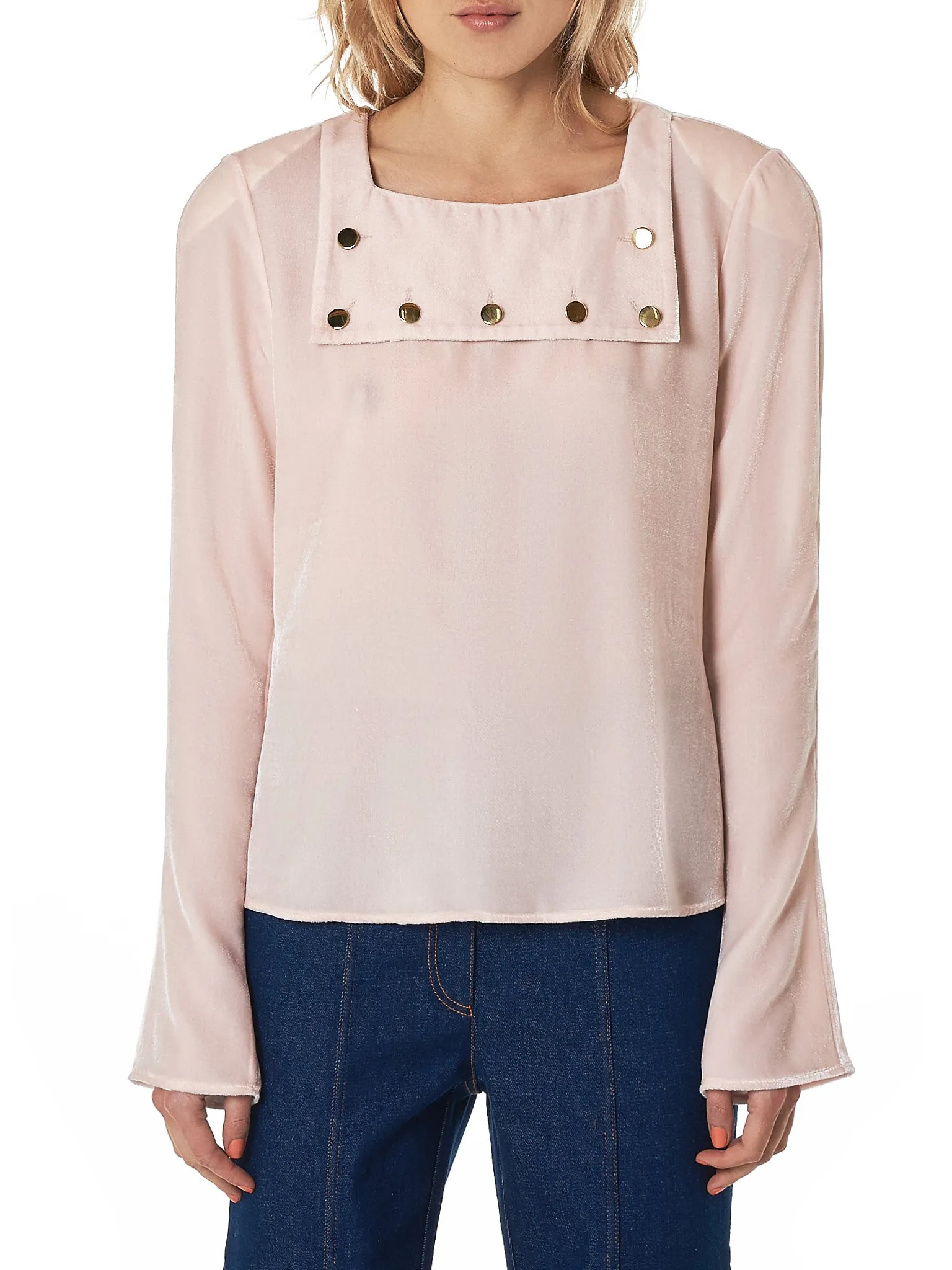 Bib-Neck Velvet Blouse (KRST-48-POWDER-PINK)