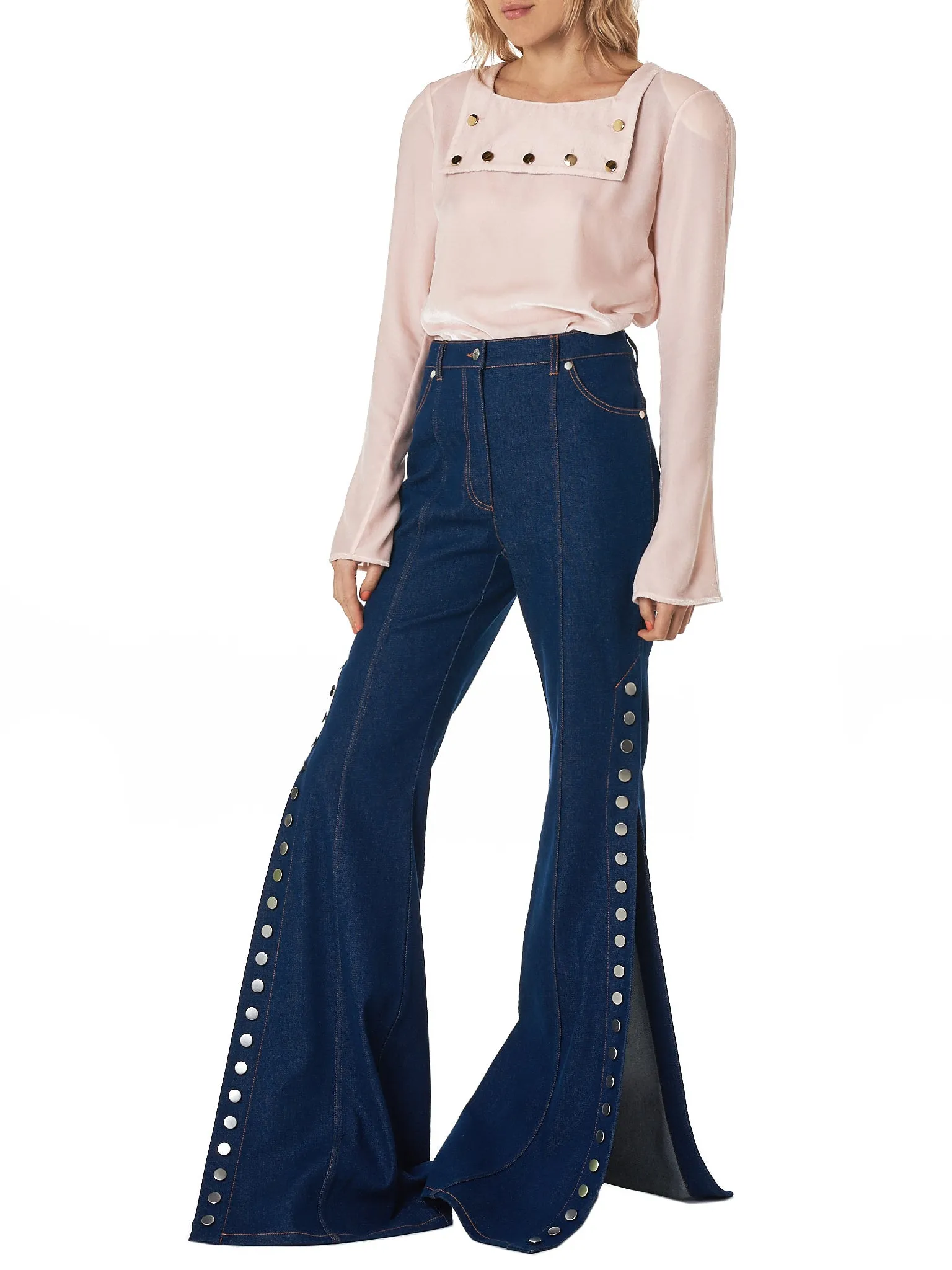 Bib-Neck Velvet Blouse (KRST-48-POWDER-PINK)