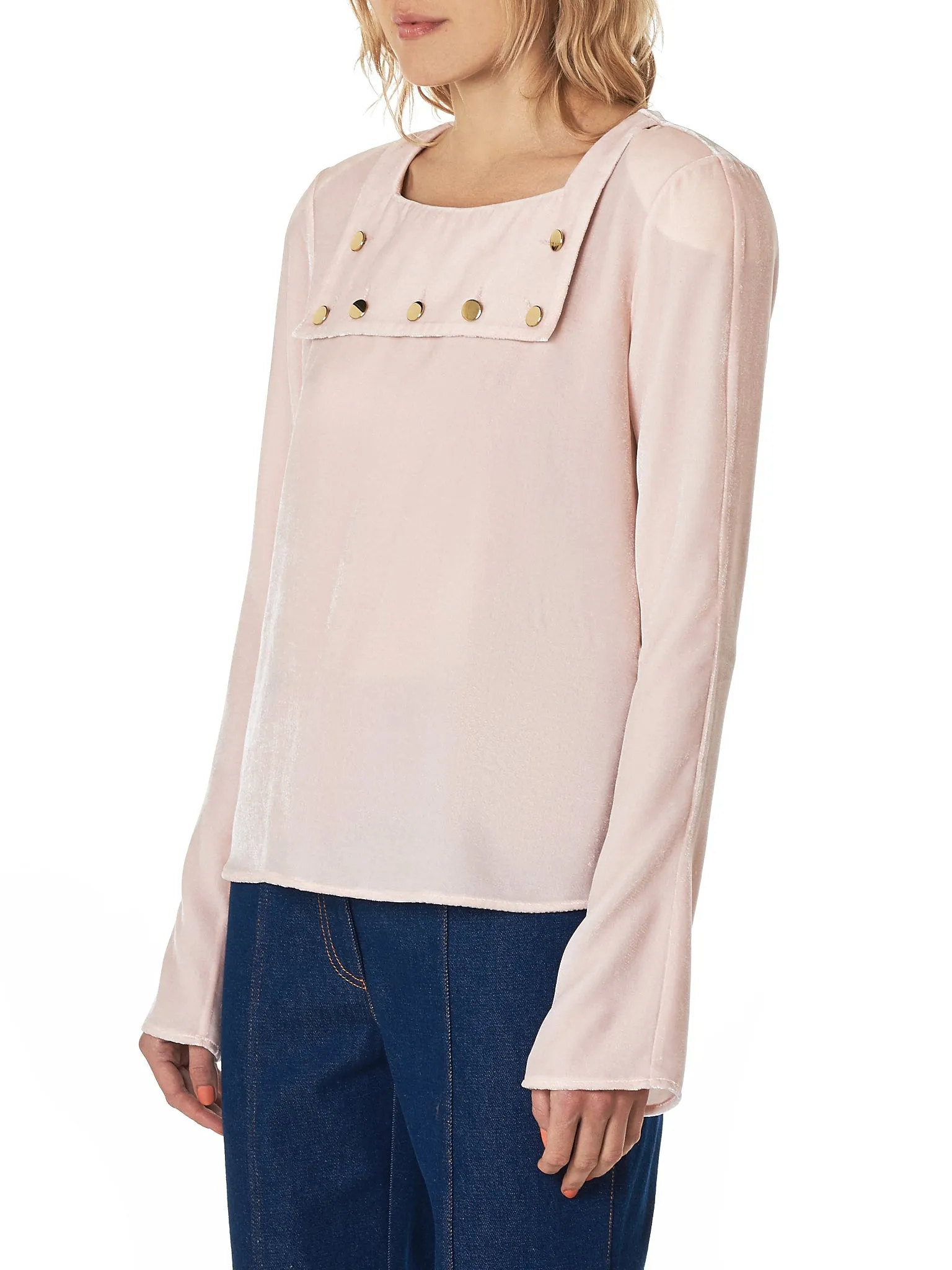 Bib-Neck Velvet Blouse (KRST-48-POWDER-PINK)