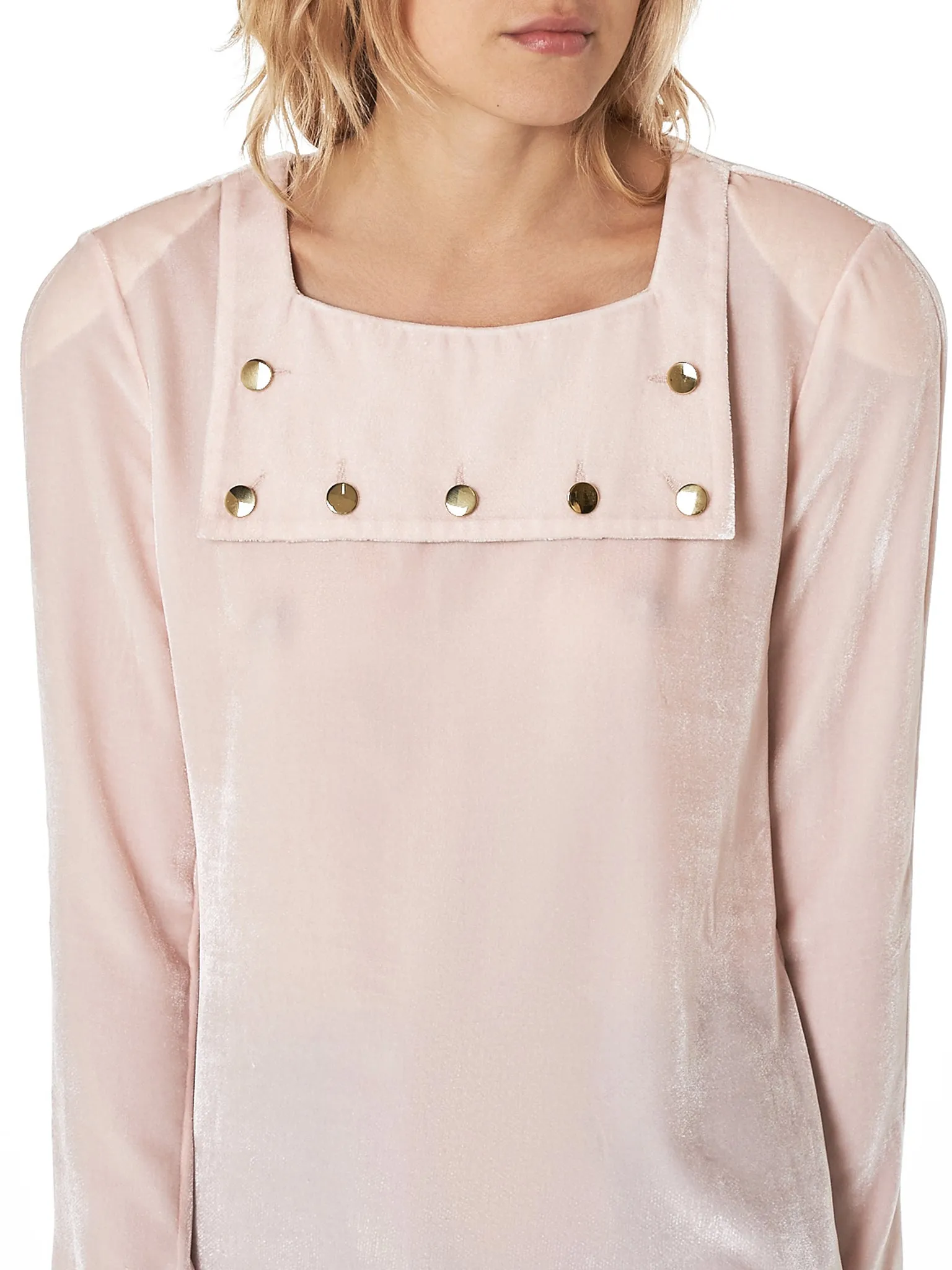 Bib-Neck Velvet Blouse (KRST-48-POWDER-PINK)