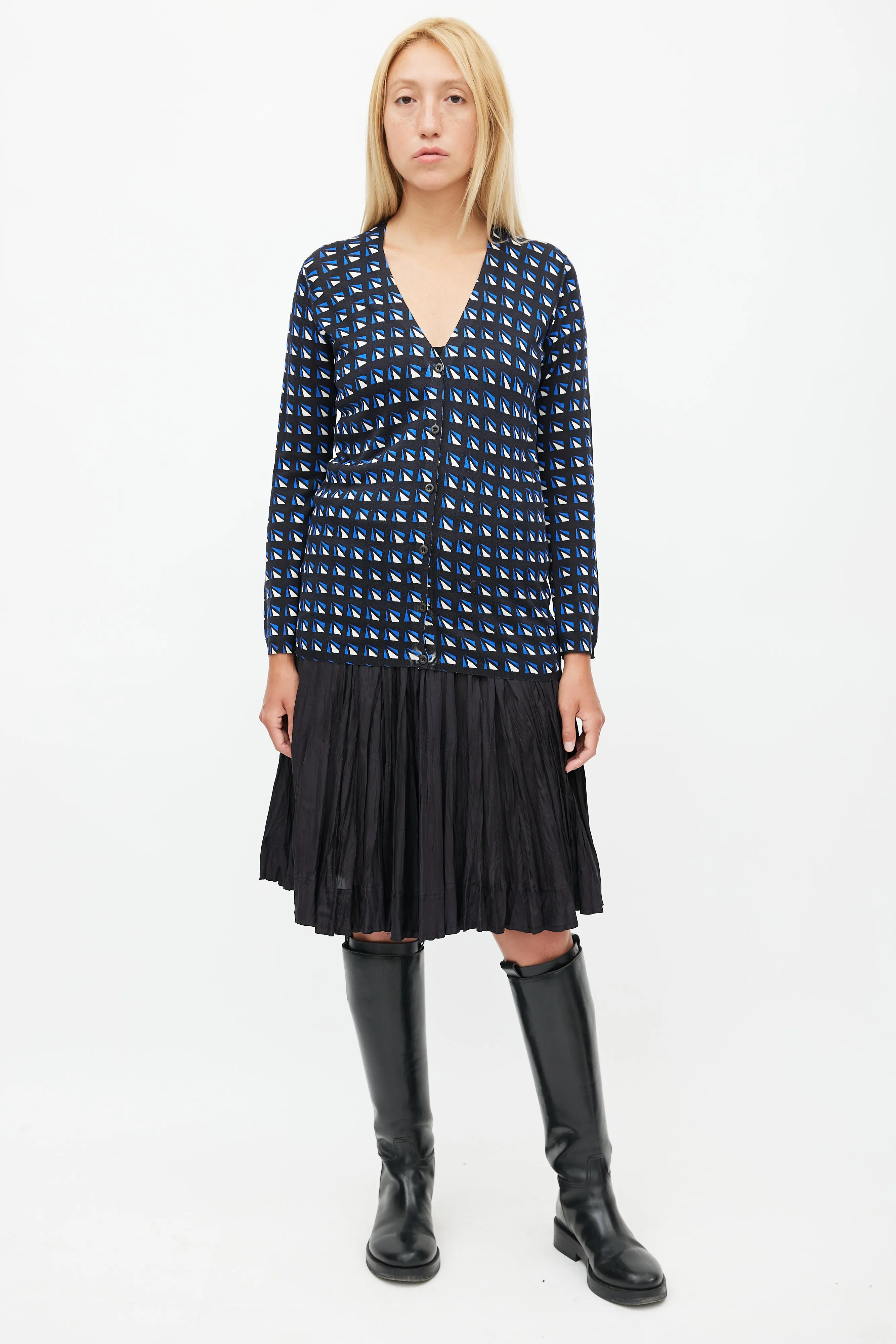 Black & Multicolour Geometric Silk Cardigan