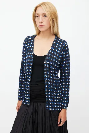 Black & Multicolour Geometric Silk Cardigan