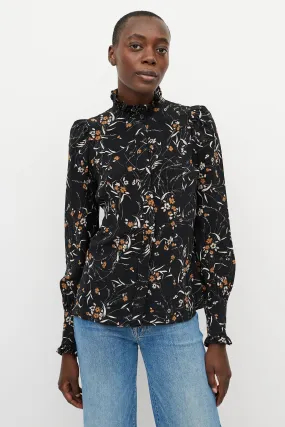 Black & Orange Floral Button Up Top