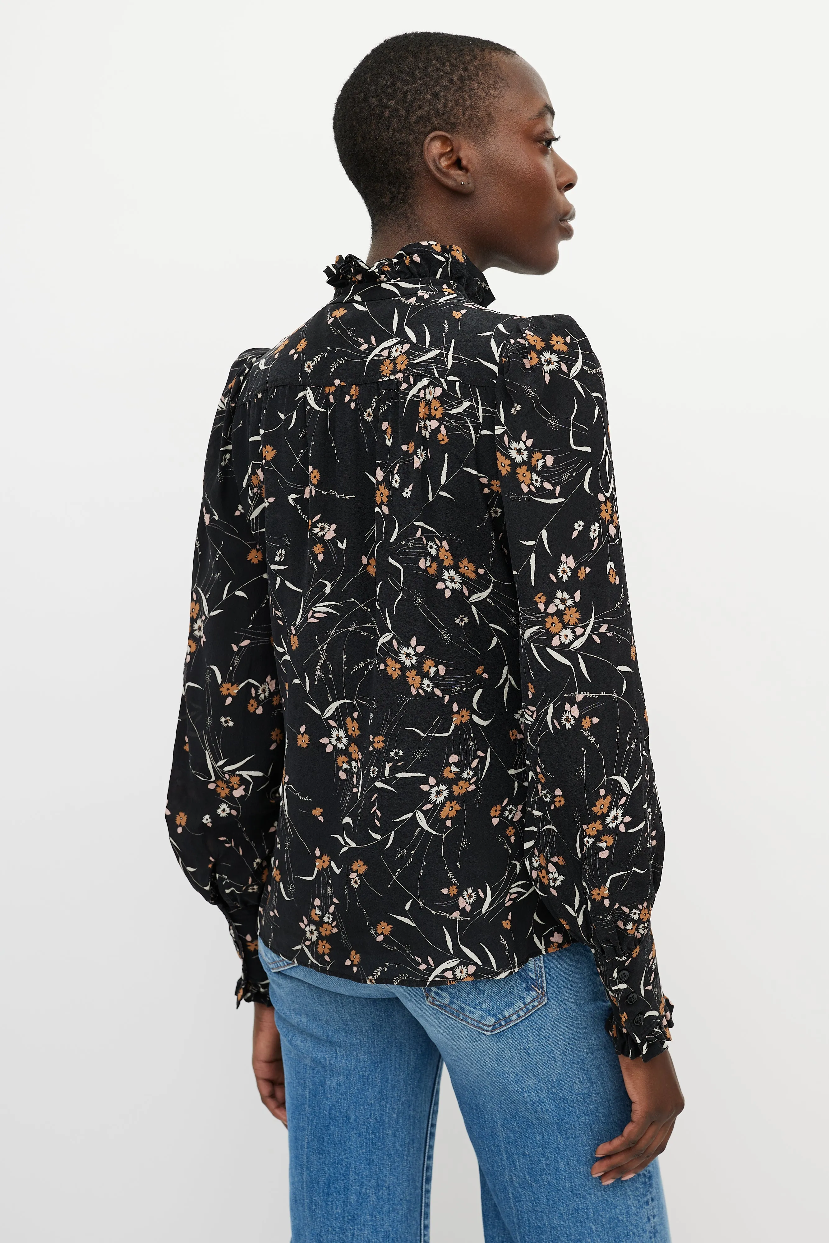 Black & Orange Floral Button Up Top