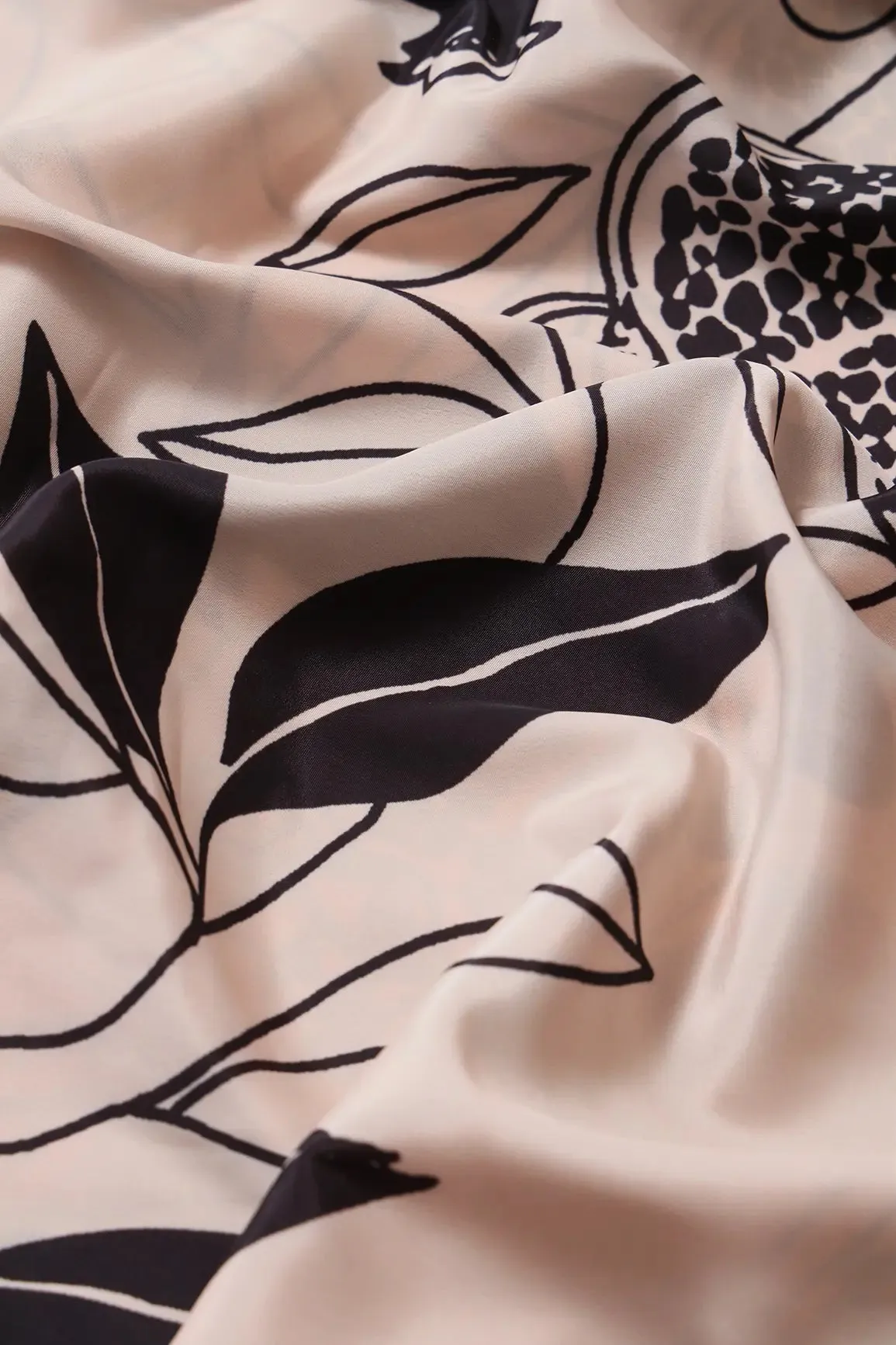 Black And Cream Floral Pattern Digital Print On French Crepe Fabric