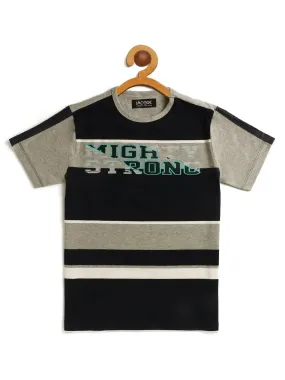 Black and Grey Striped Half Sleeve Cotton T-shirt