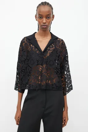 Black Sheer Lace Oversized Blouse