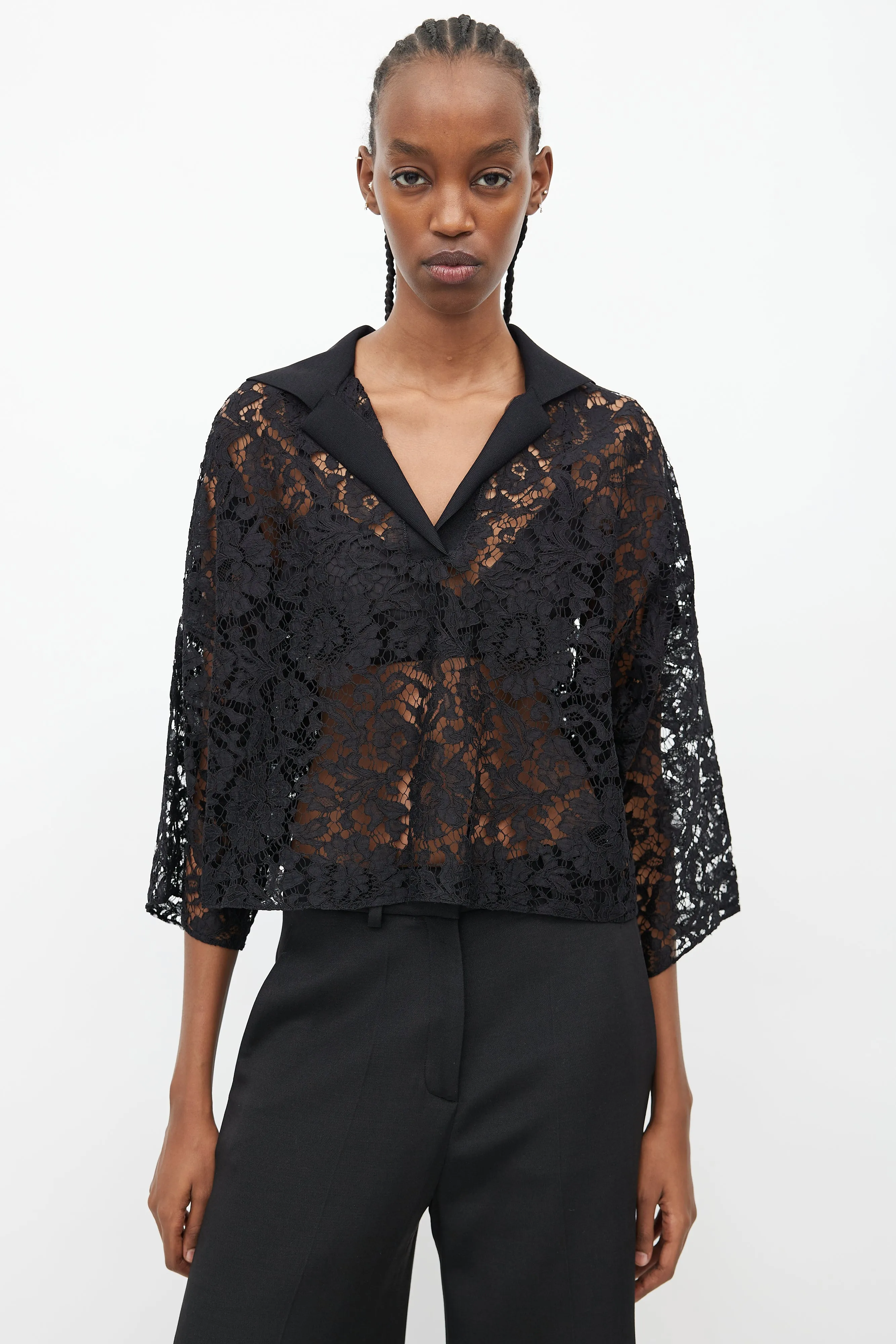 Black Sheer Lace Oversized Blouse