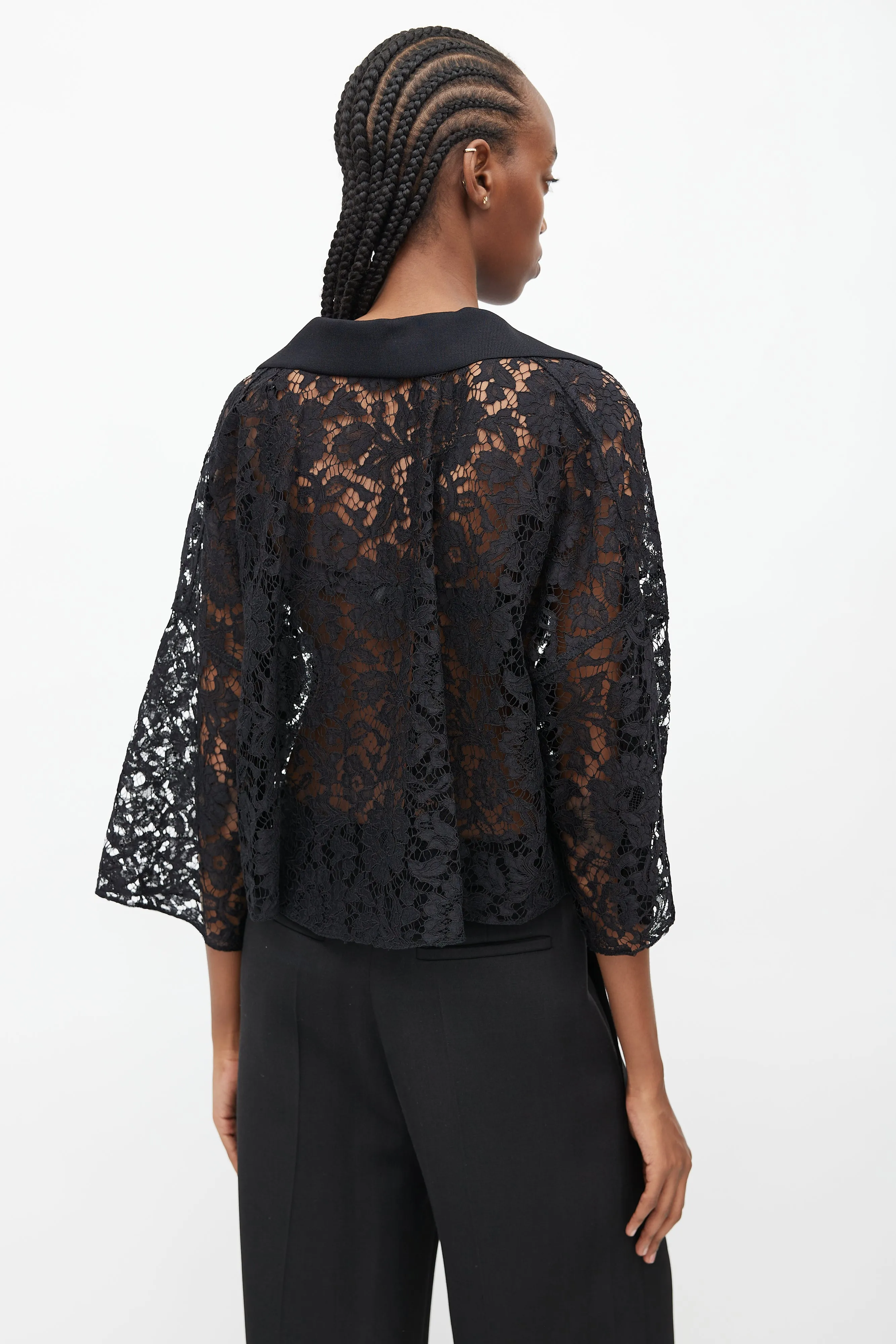 Black Sheer Lace Oversized Blouse
