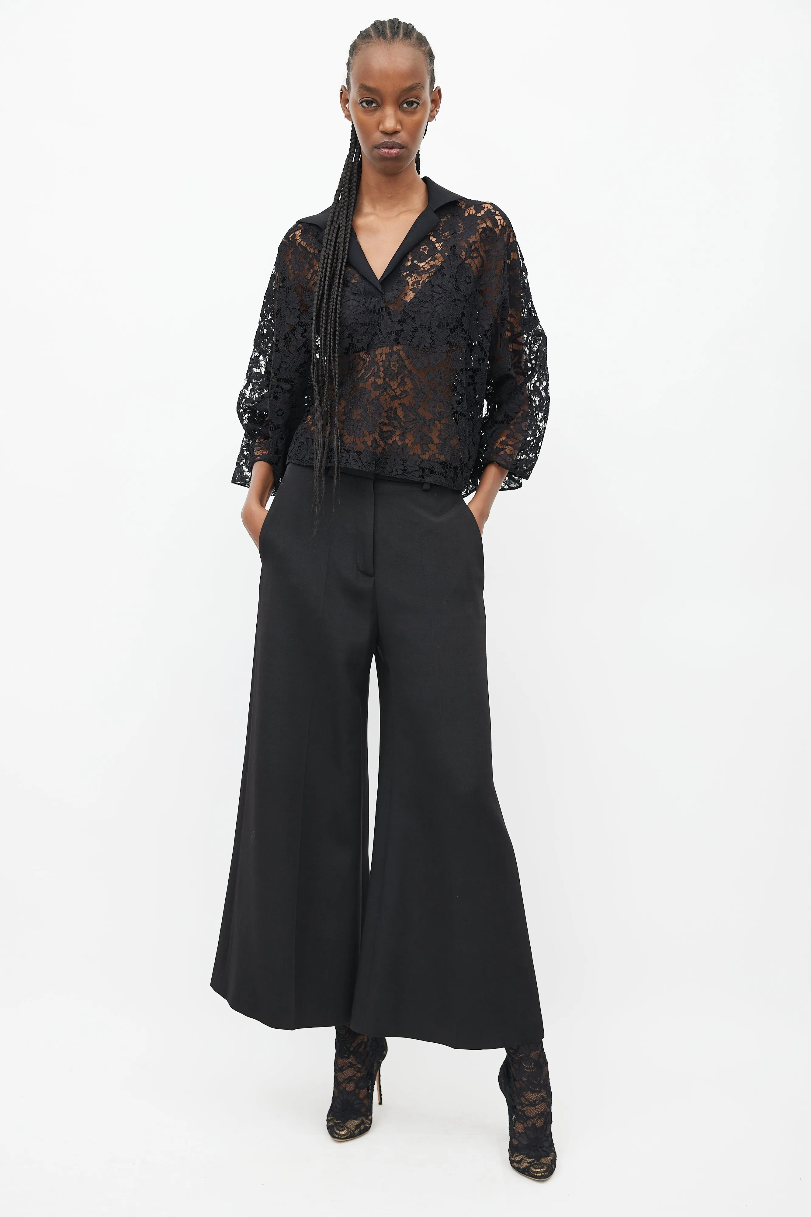 Black Sheer Lace Oversized Blouse