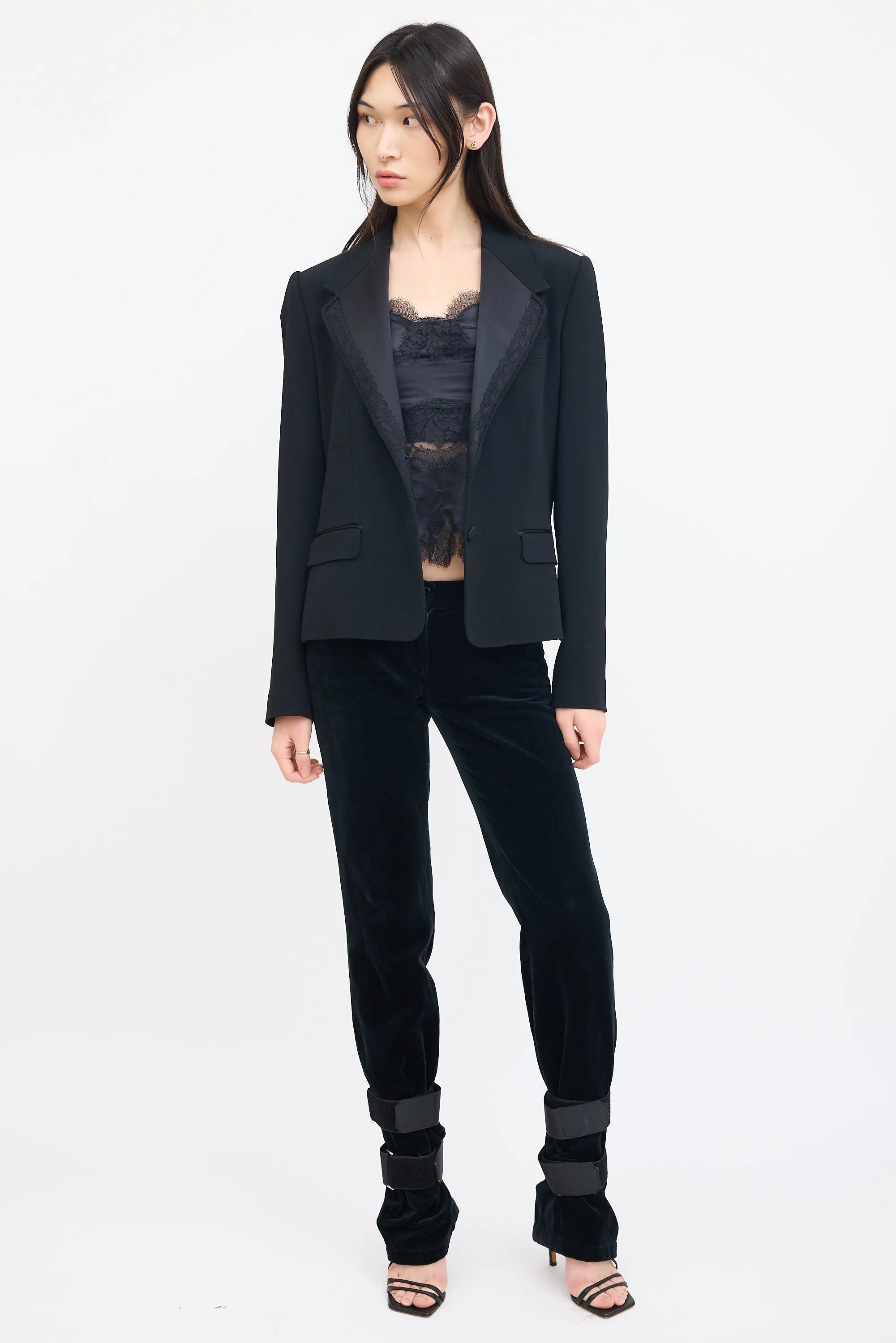 Black Silk & Lace Lapel Blazer