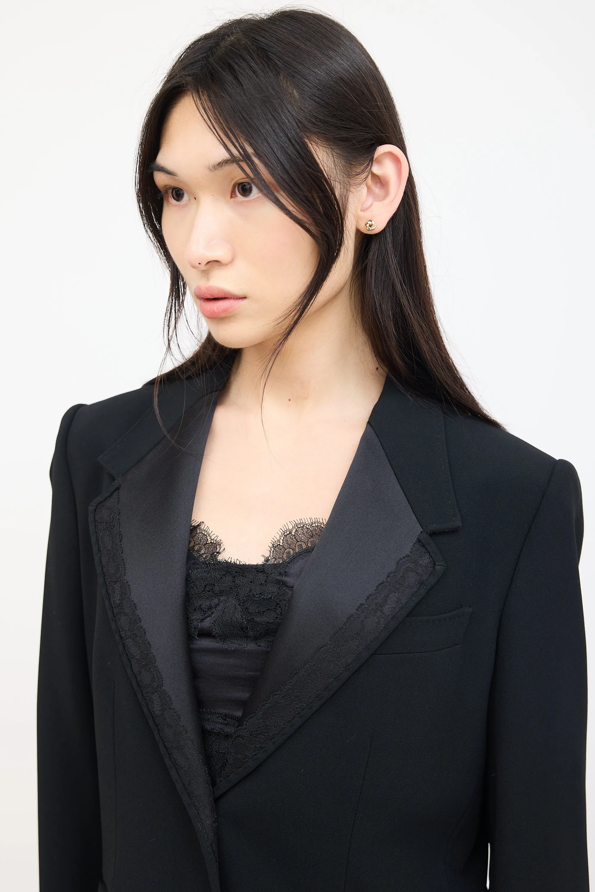 Black Silk & Lace Lapel Blazer