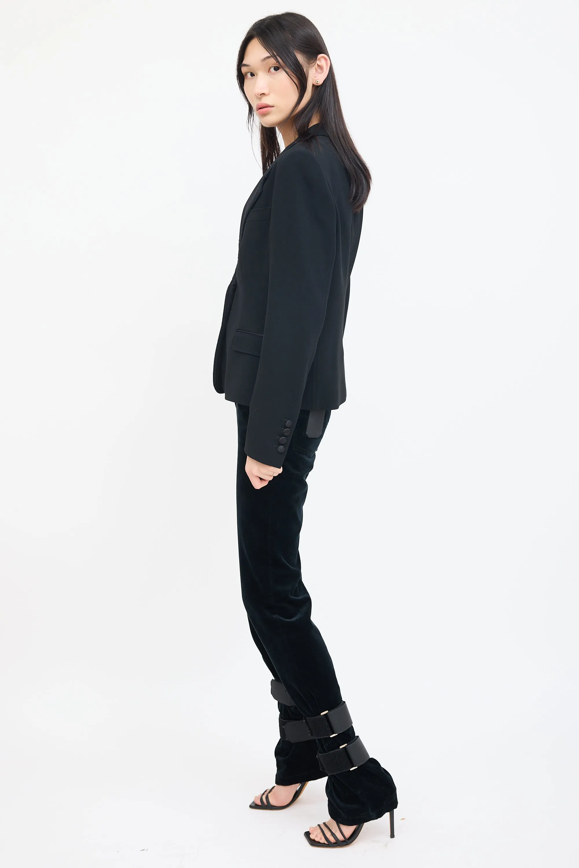 Black Silk & Lace Lapel Blazer