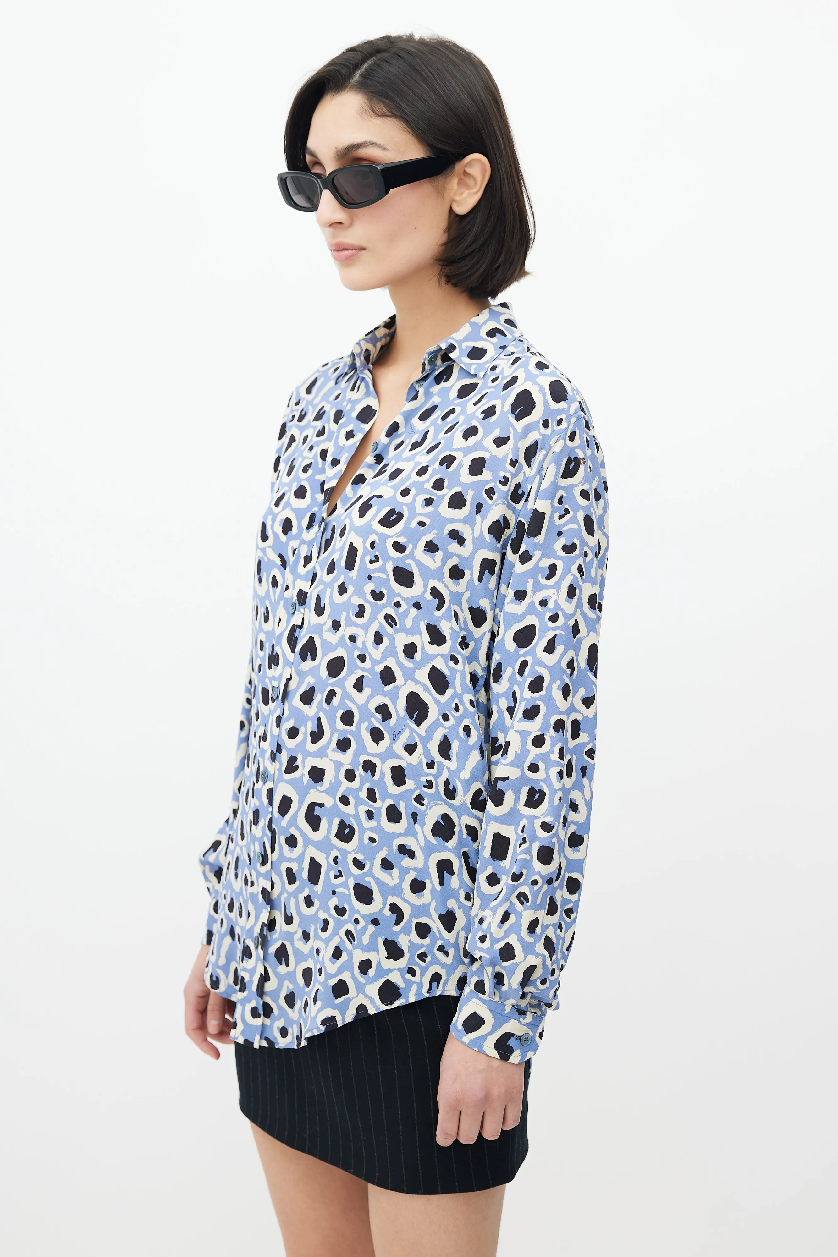 Blue & Multicolour Silk Printed Blouse
