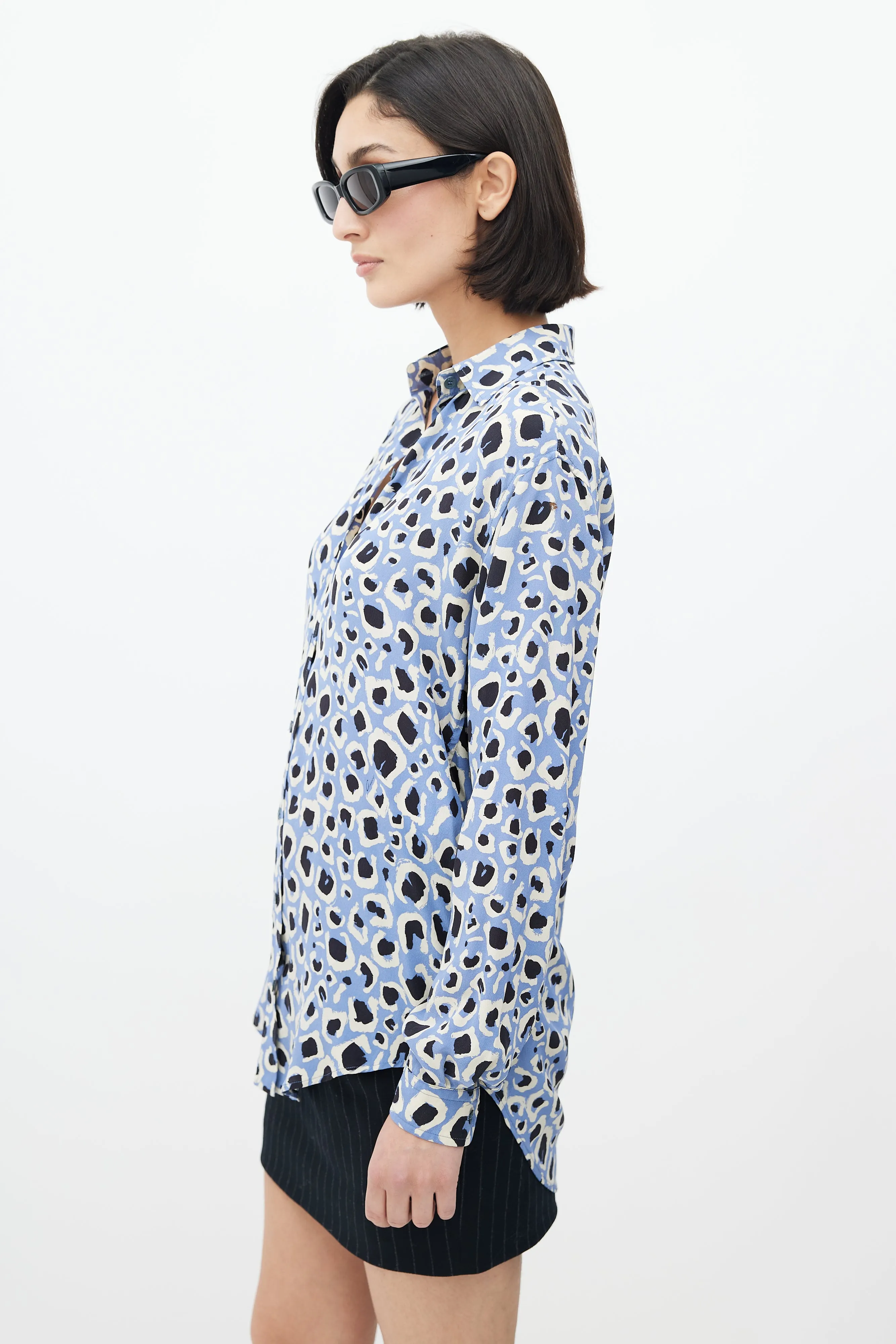Blue & Multicolour Silk Printed Blouse