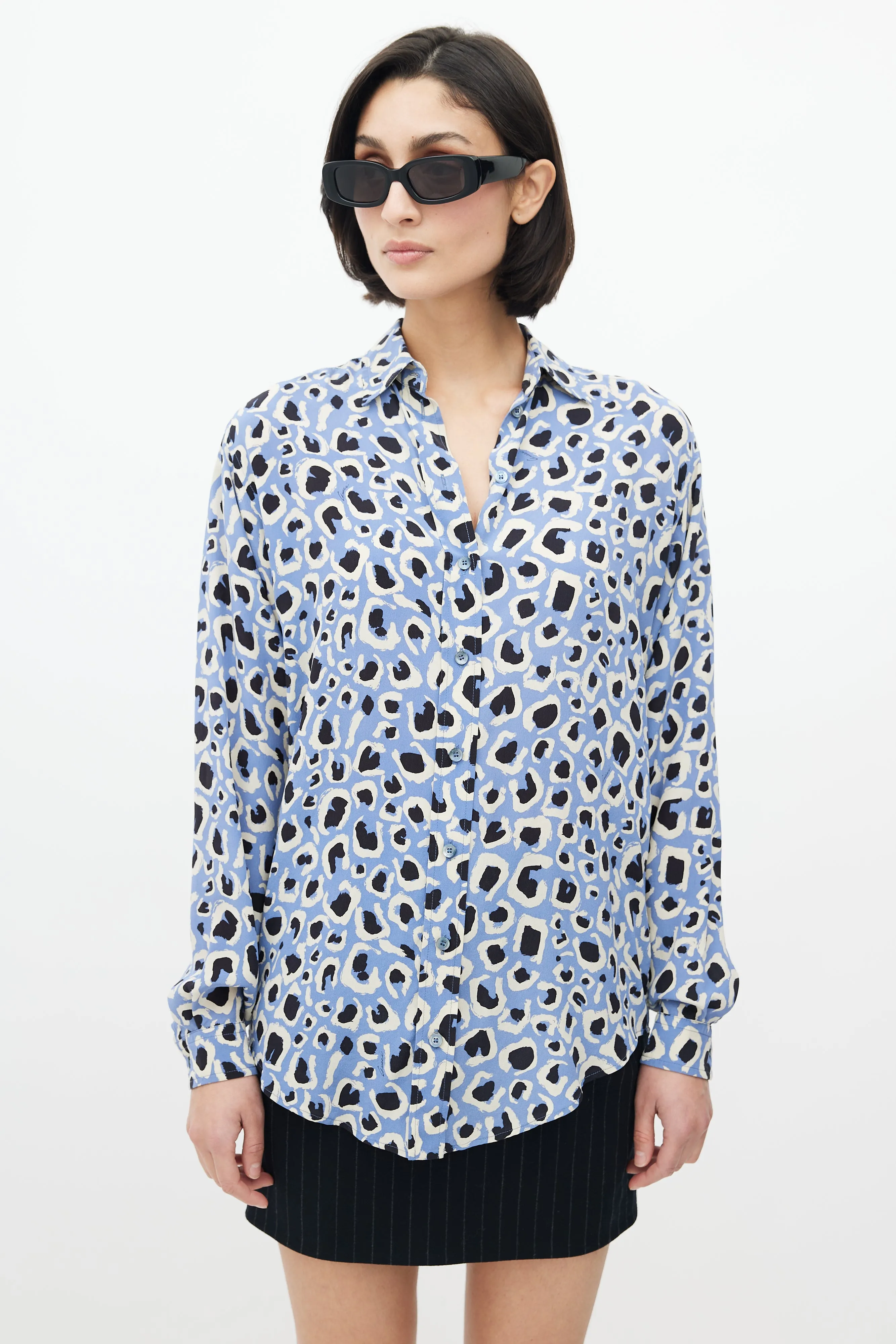 Blue & Multicolour Silk Printed Blouse