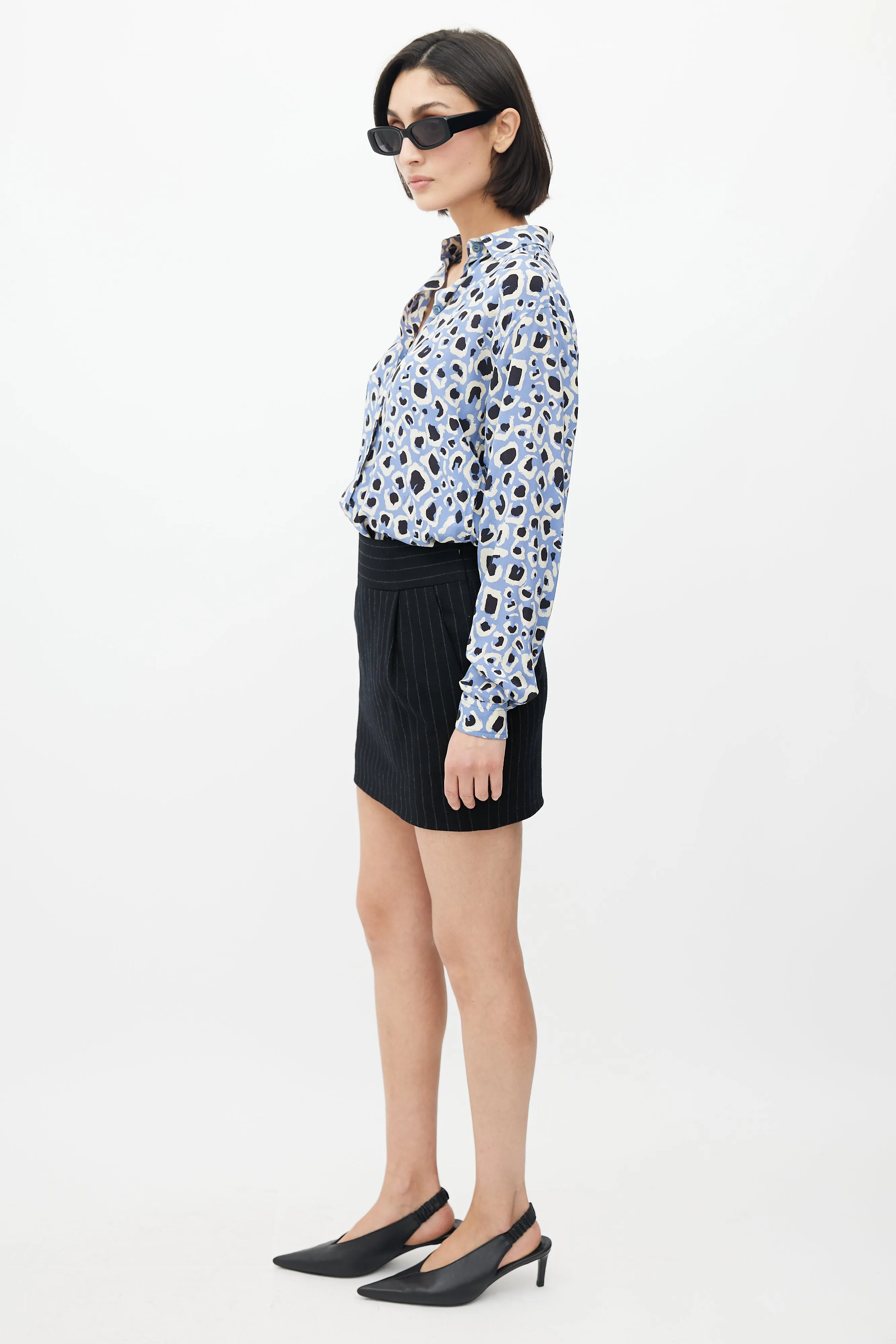 Blue & Multicolour Silk Printed Blouse
