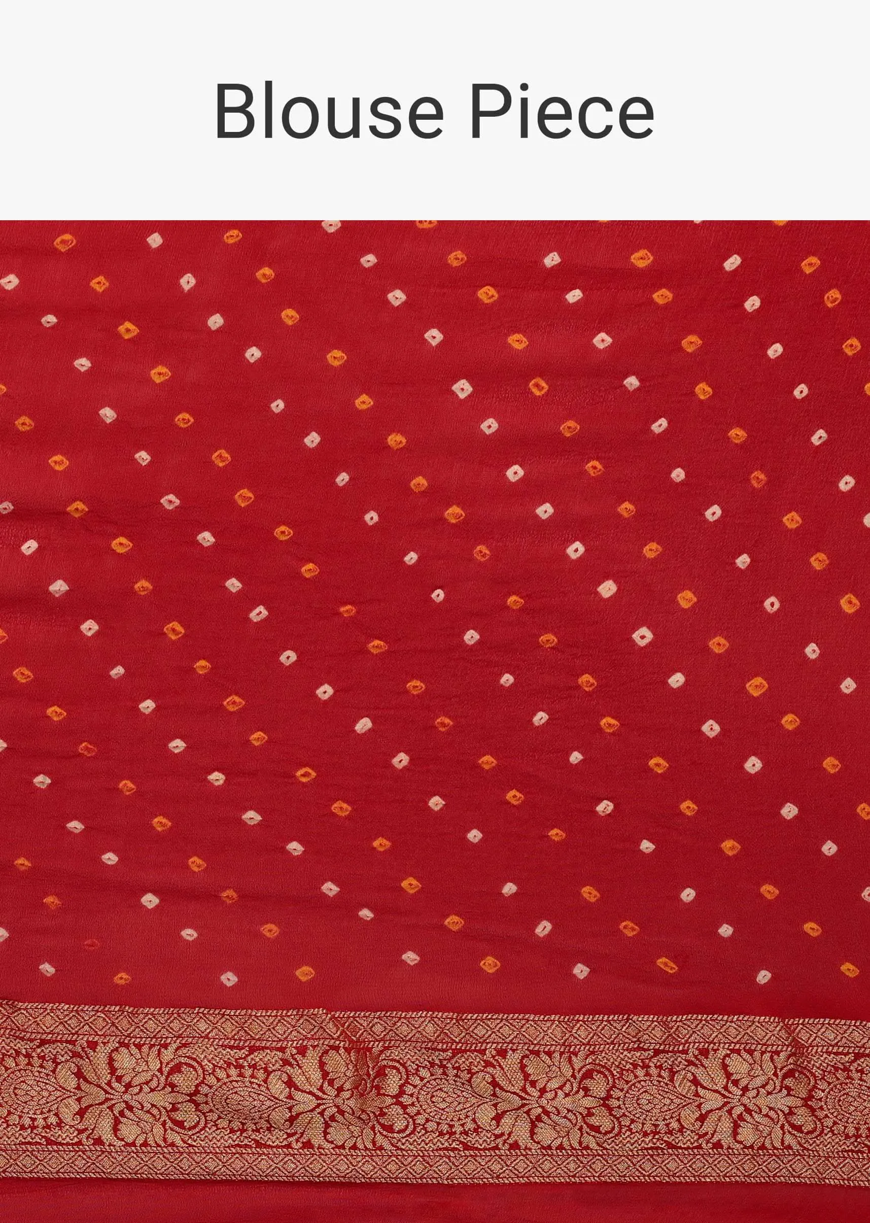 Dual-Tone Tango Red And Orange Saree In Georgette With Bandhani Handwoven Brocade Embroidery