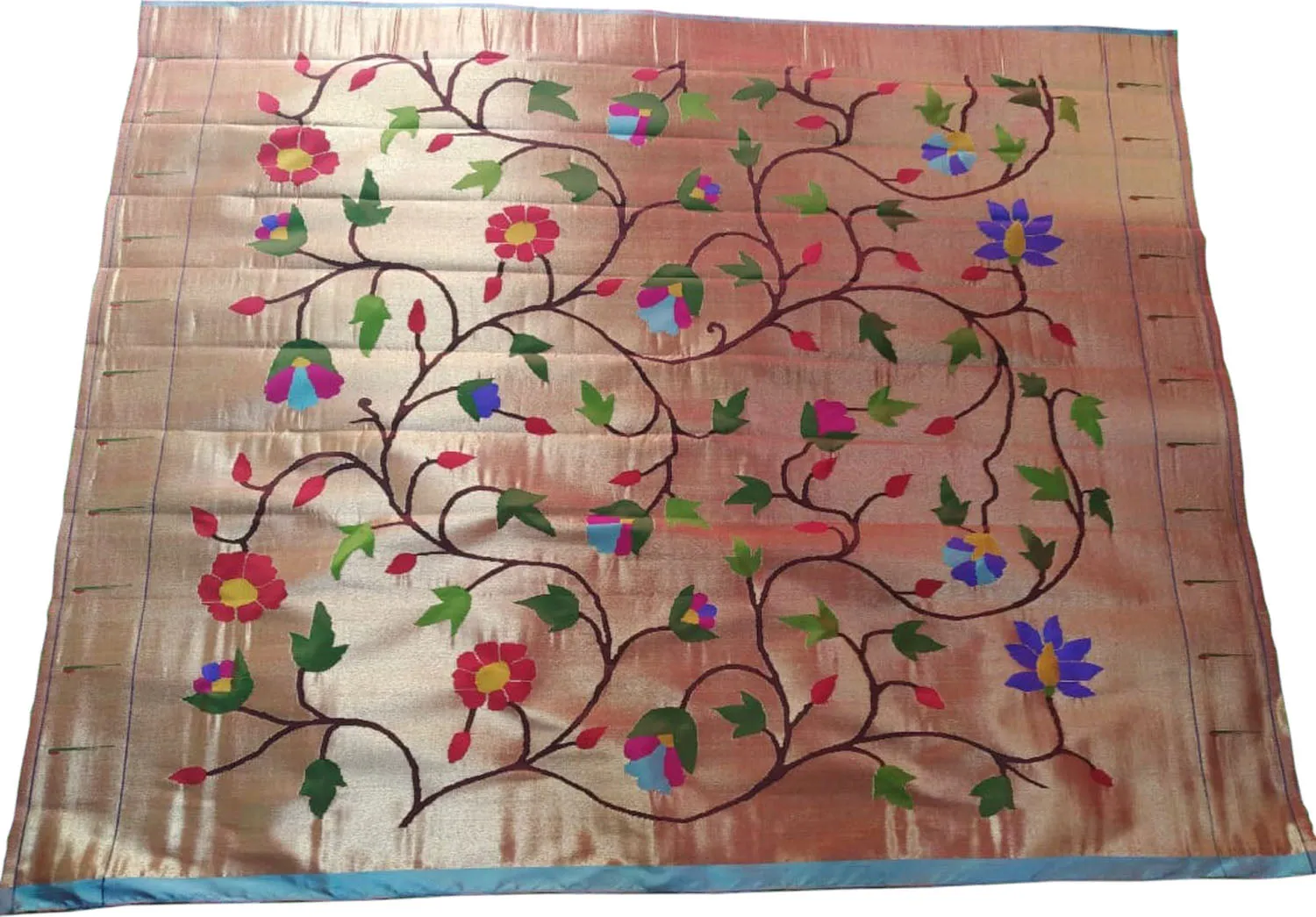 Golden Paithani Handloom Pure Silk Brocade Blouse Fabric