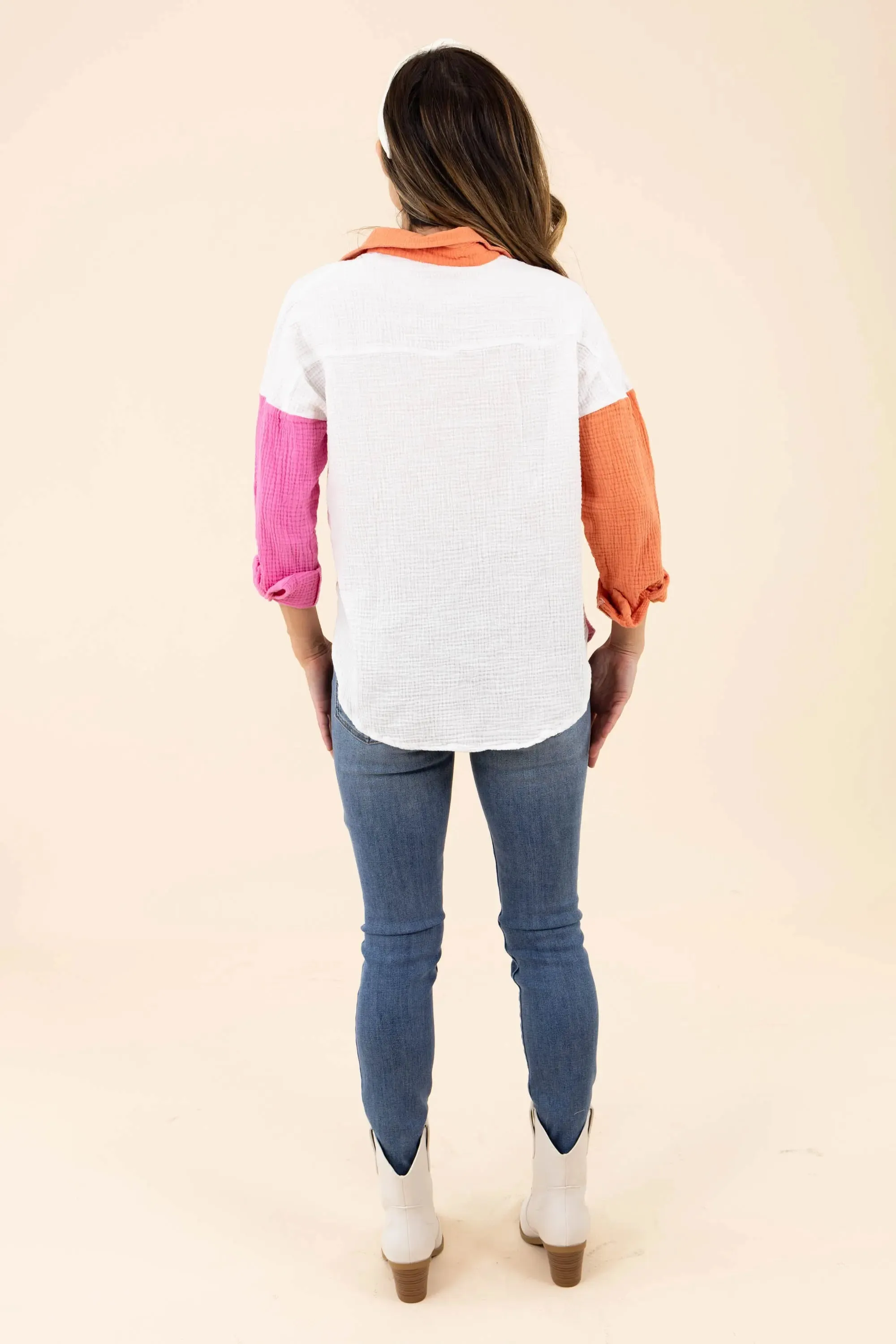 Just Chilling Color Block Button Down Boyfriend Shirt