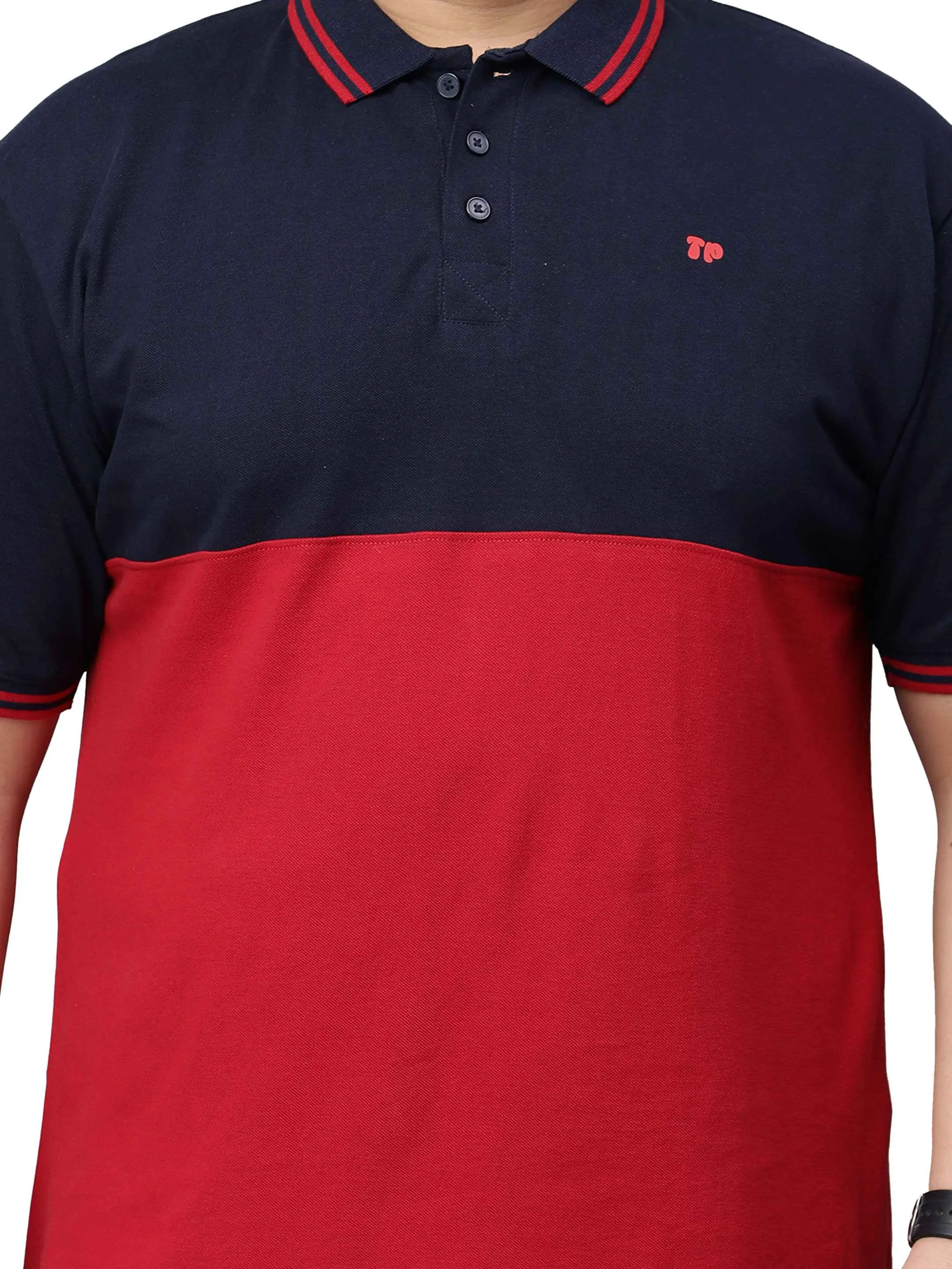 Navy and Red Striped Plus Size Polo T-shirt
