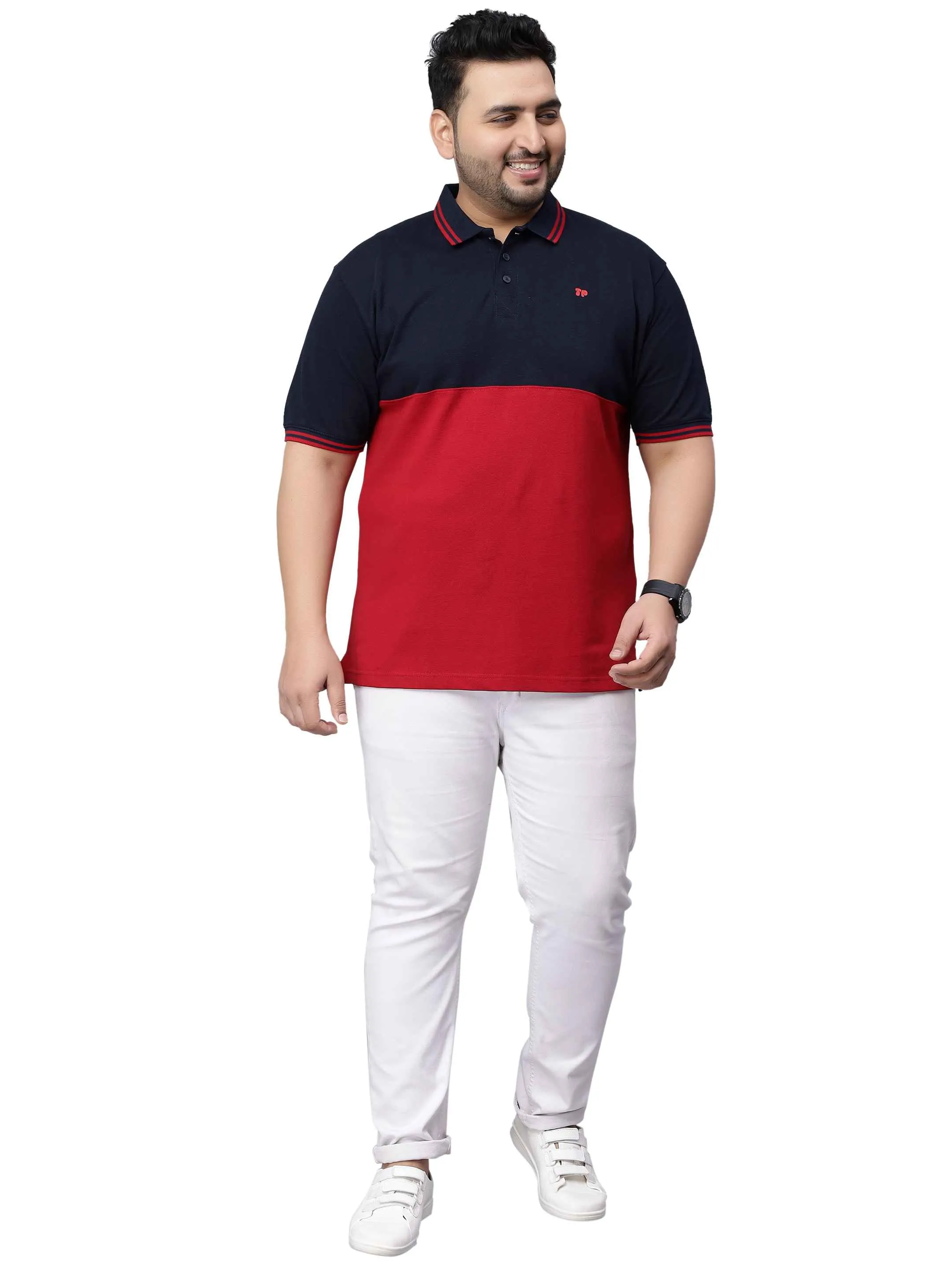 Navy and Red Striped Plus Size Polo T-shirt