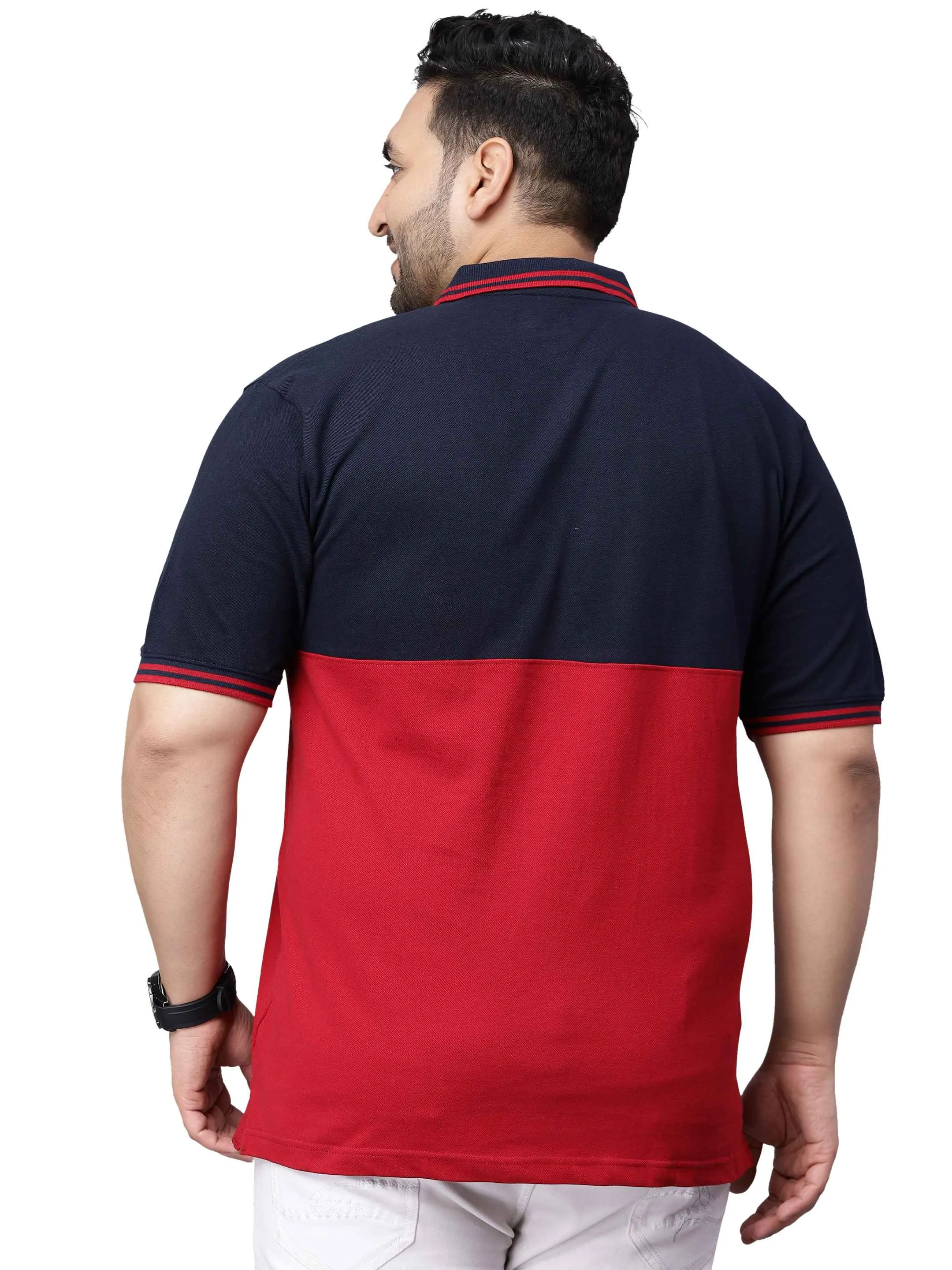 Navy and Red Striped Plus Size Polo T-shirt