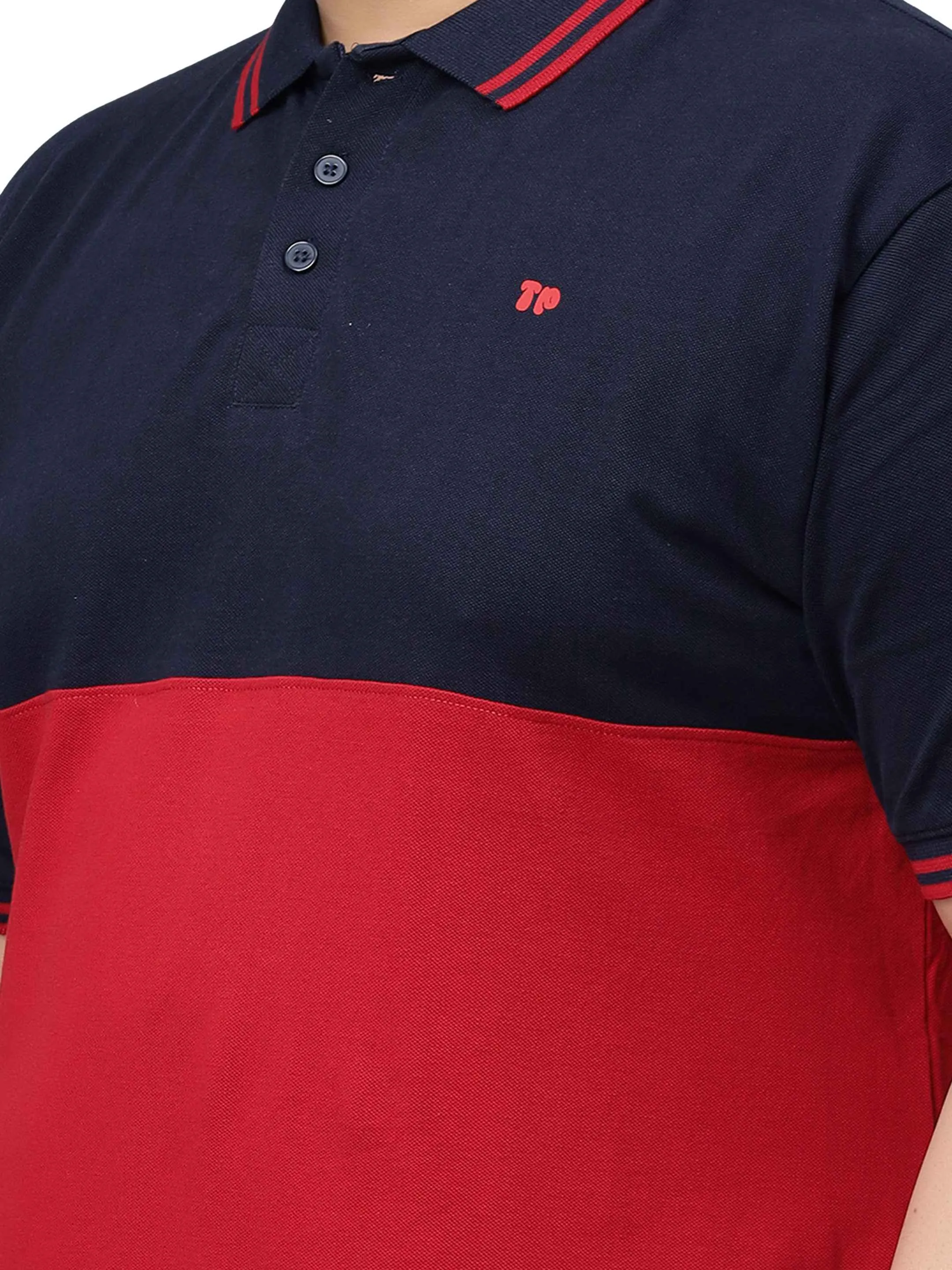 Navy and Red Striped Plus Size Polo T-shirt