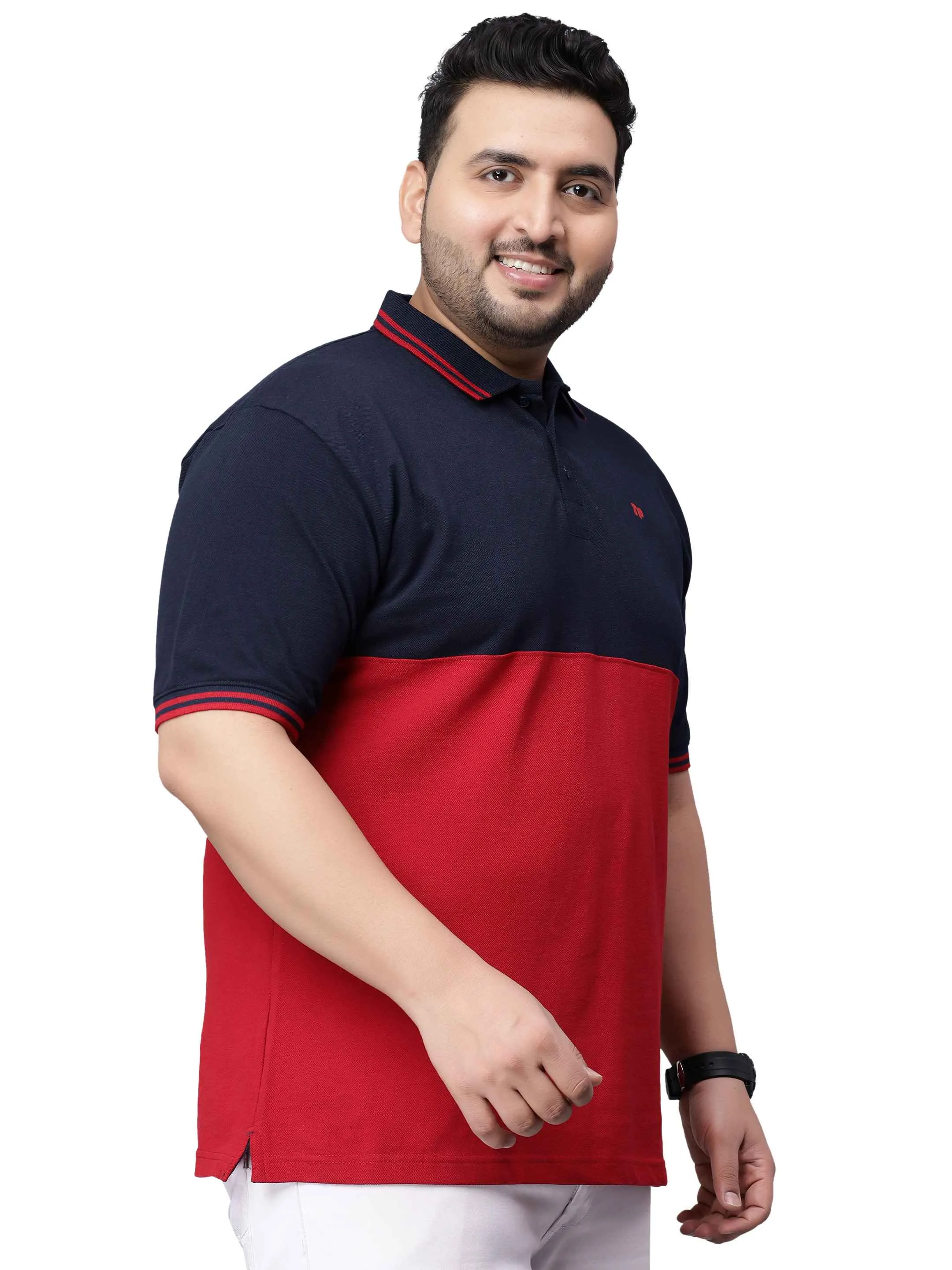 Navy and Red Striped Plus Size Polo T-shirt