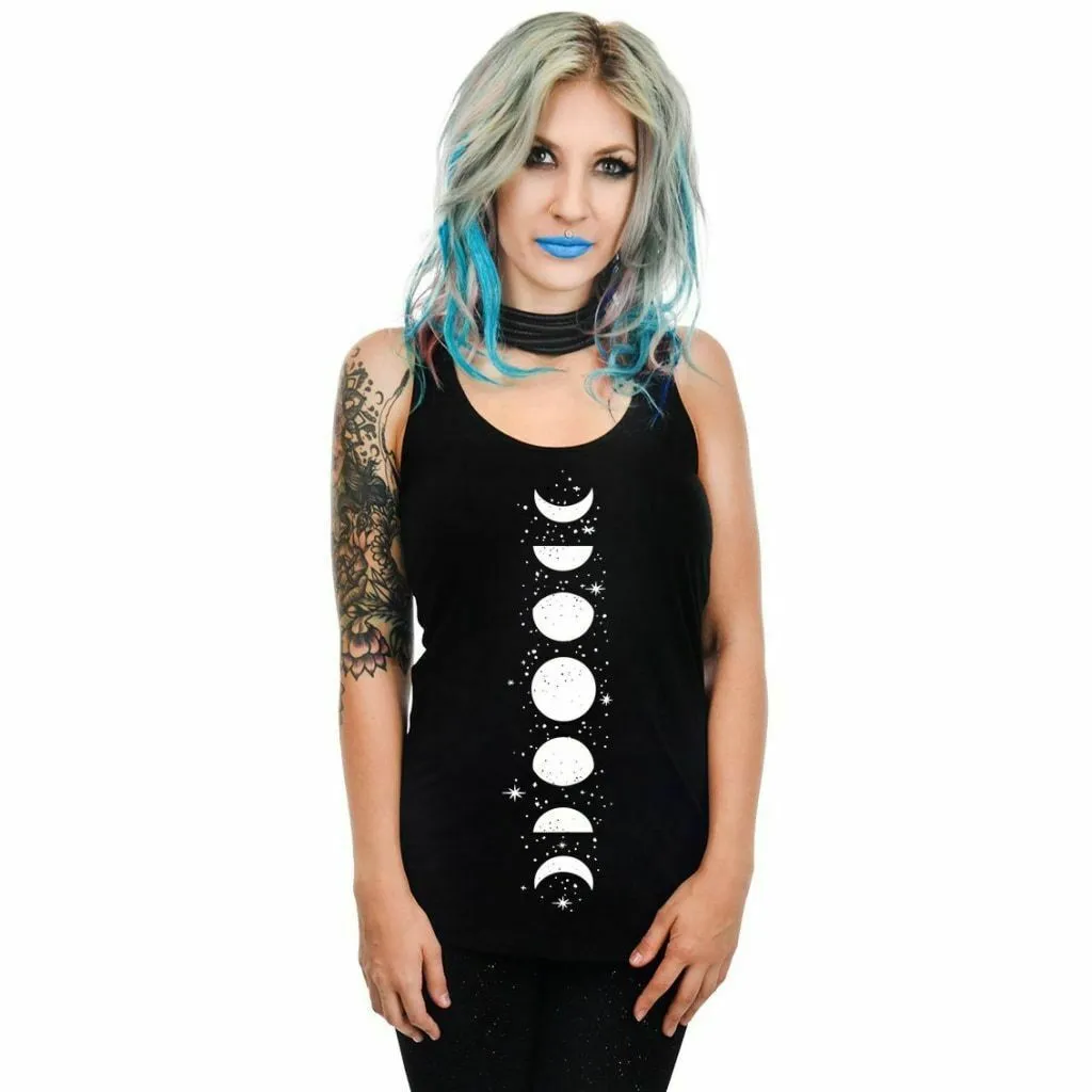 Phases Of The Moon & Stars Racer Back Tank Top
