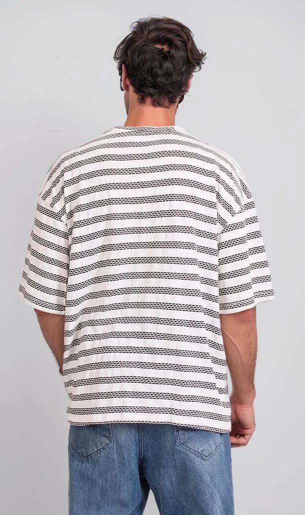 R208466 -Jacquard Striped T-Shirt - Off White & Black