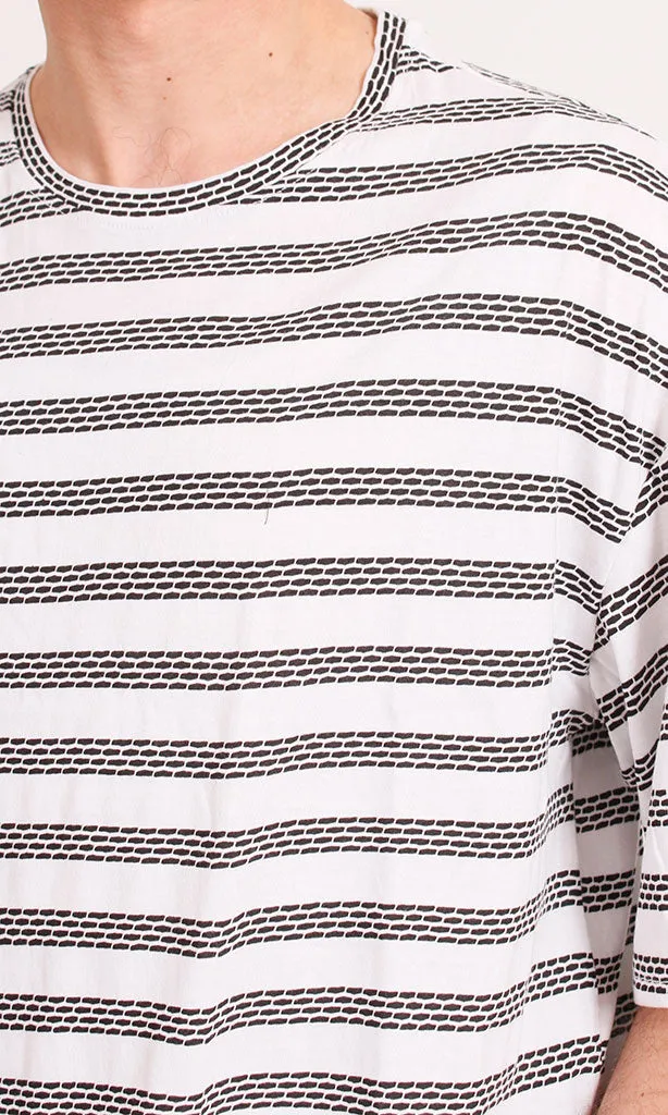 R208466 -Jacquard Striped T-Shirt - Off White & Black
