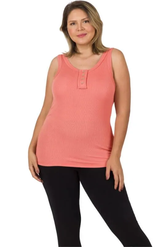 Ribbed Button-Front Layering Tank Top