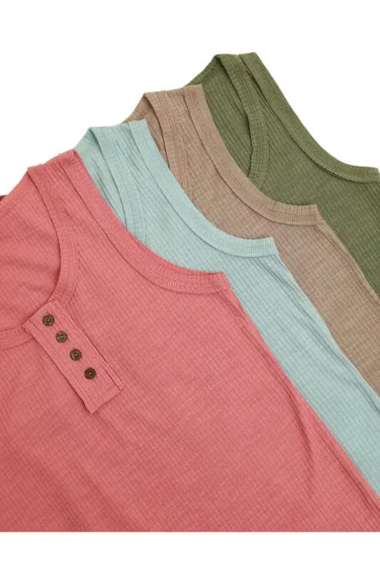 Ribbed Button-Front Layering Tank Top
