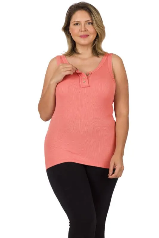 Ribbed Button-Front Layering Tank Top