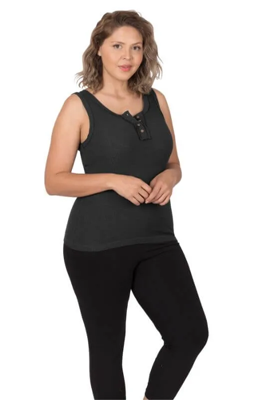 Ribbed Button-Front Layering Tank Top
